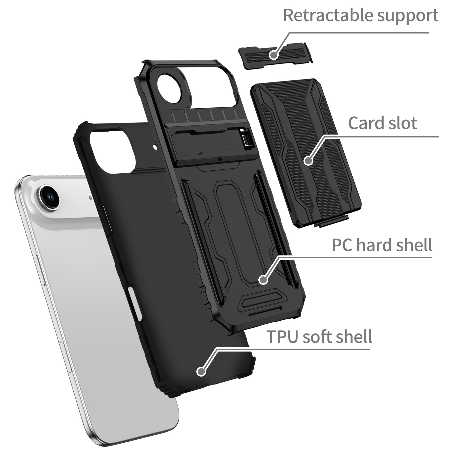 iPhone Air Heavy Duty Kickstand Card Holder Case Shockproof Black