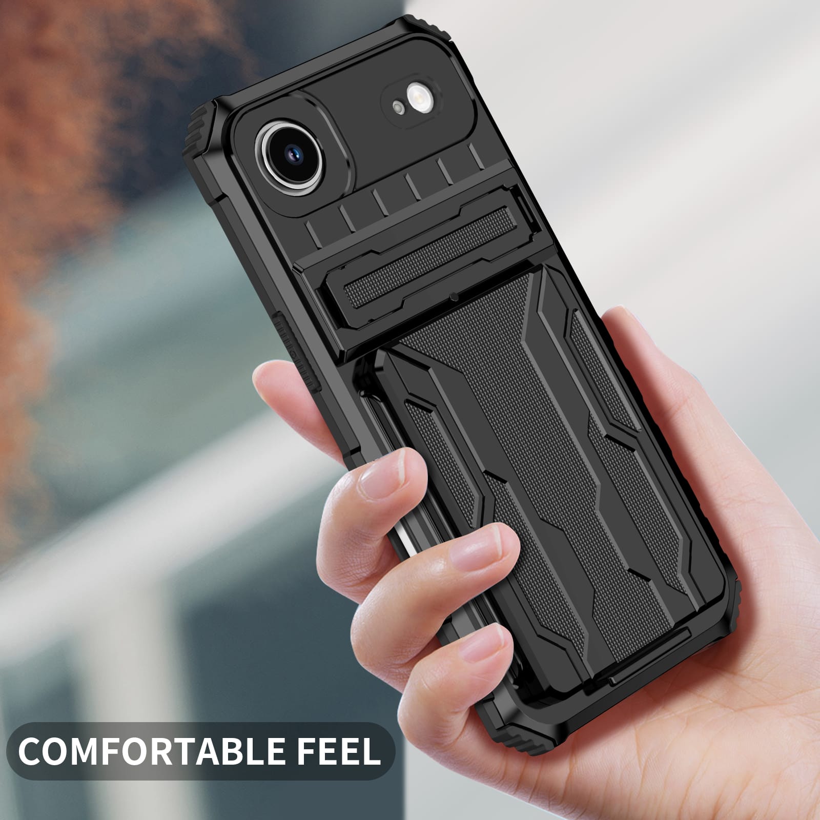 iPhone Air Heavy Duty Kickstand Card Holder Case Shockproof Black