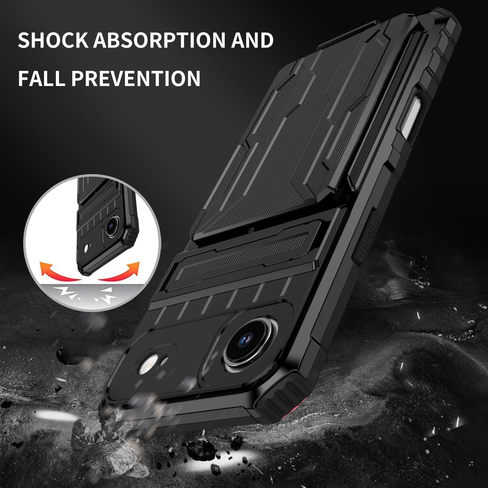 iPhone Air Heavy Duty Kickstand Card Holder Case Shockproof Black