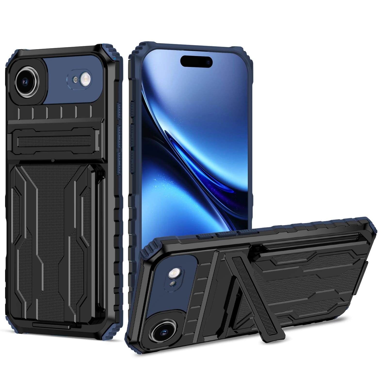 iPhone Air Heavy Duty Kickstand Card Holder Case Shockproof Navy