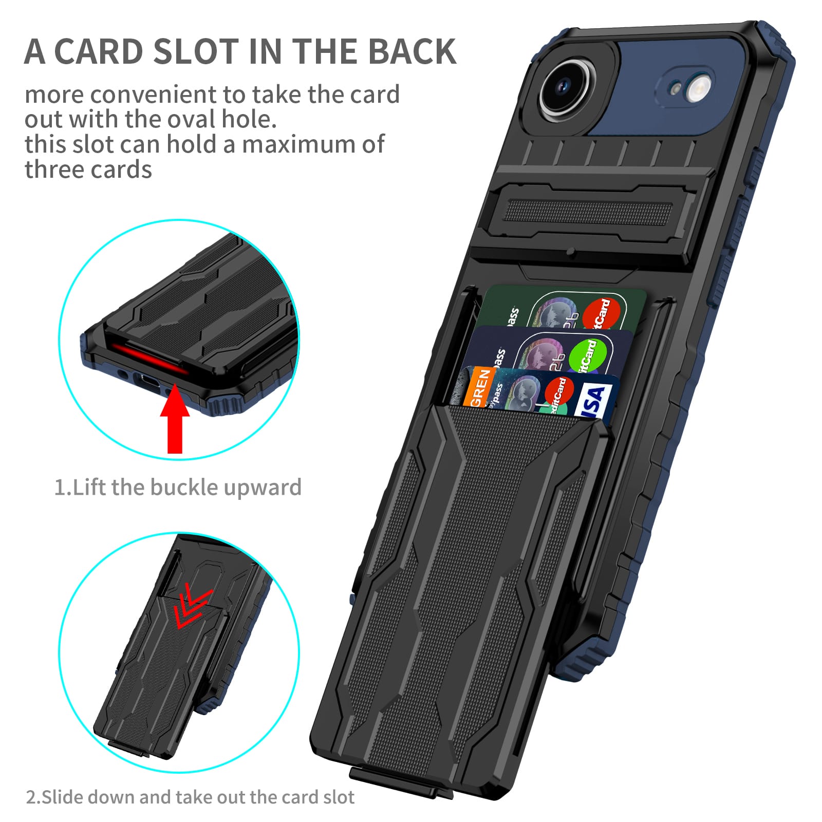 iPhone Air Heavy Duty Kickstand Card Holder Case Shockproof Navy
