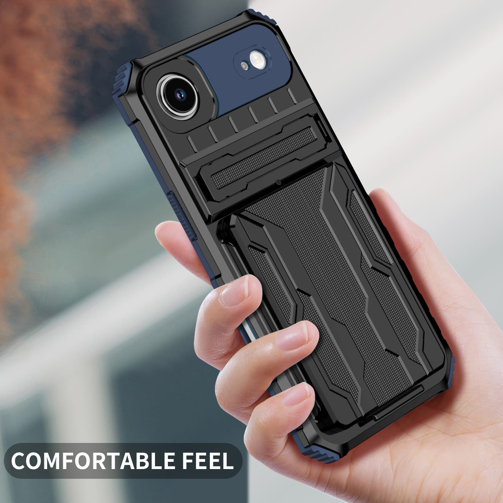 iPhone Air Heavy Duty Kickstand Card Holder Case Shockproof Navy