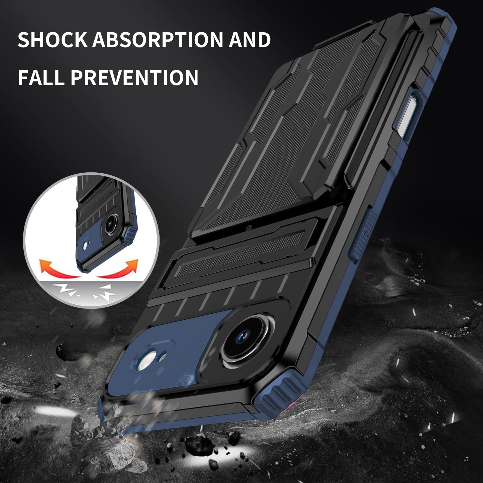 iPhone Air Heavy Duty Kickstand Card Holder Case Shockproof Navy