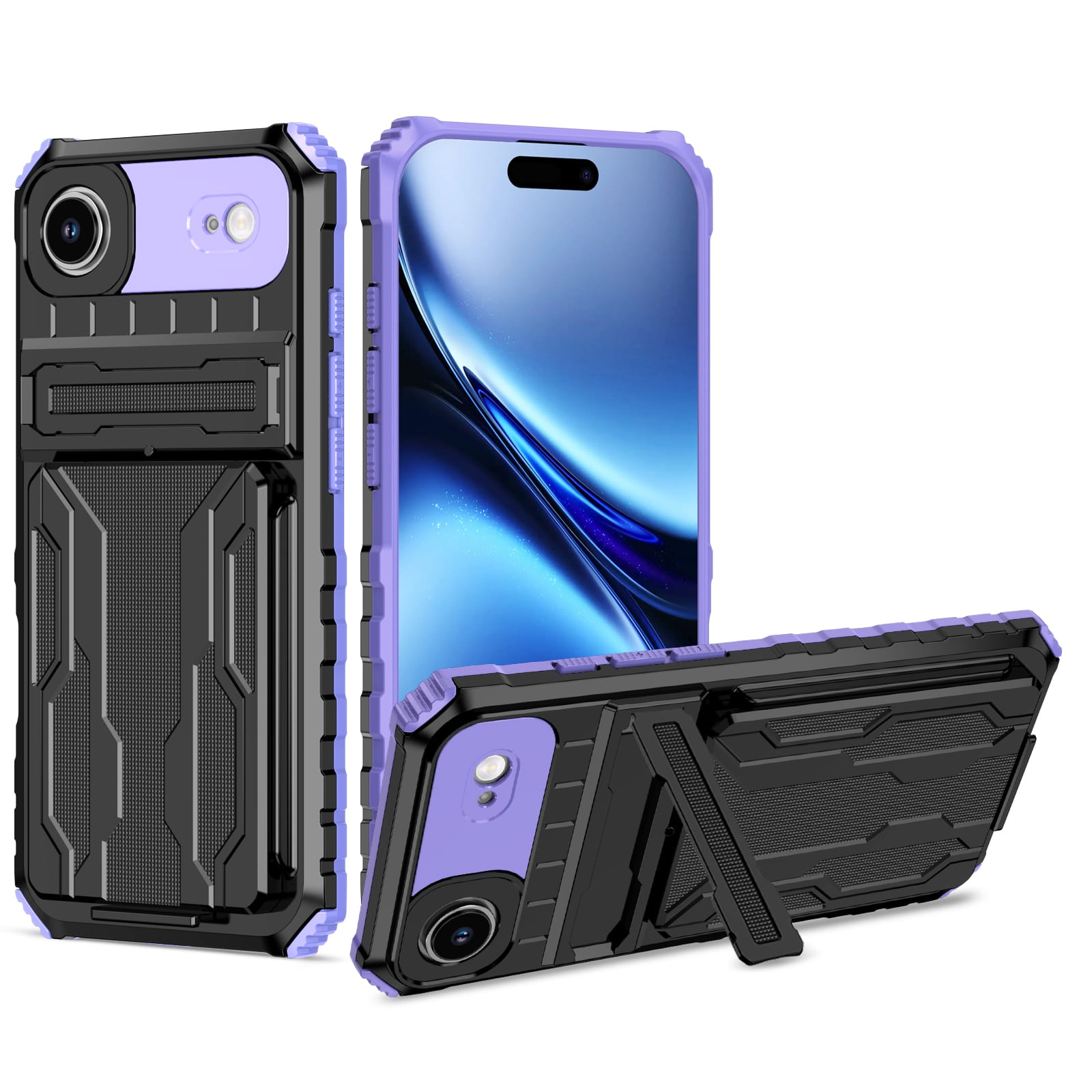 iPhone Air Heavy Duty Kickstand Card Holder Case Shockproof Purple