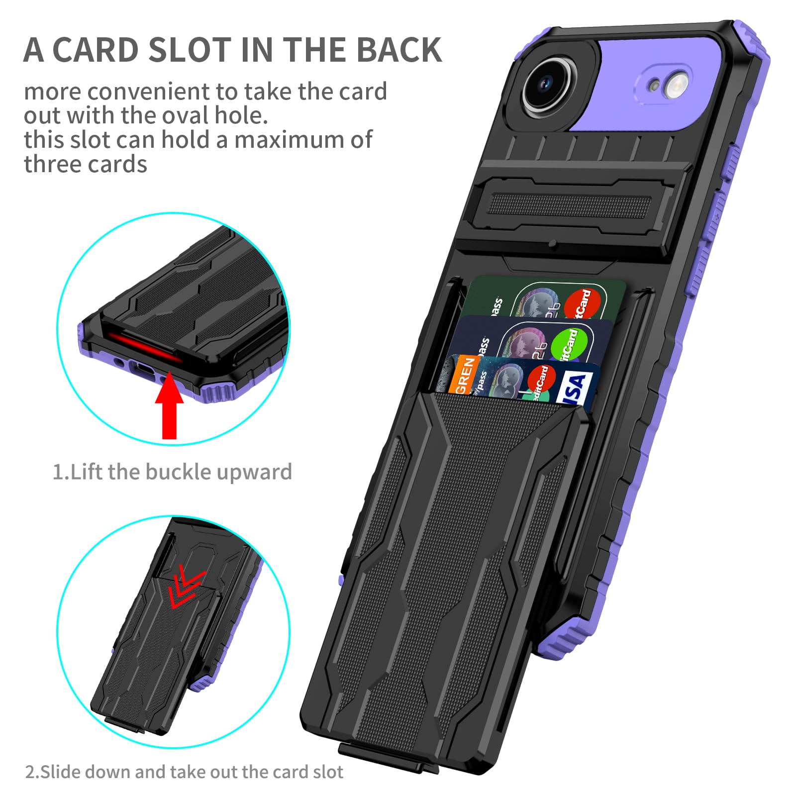 iPhone Air Heavy Duty Kickstand Card Holder Case Shockproof Purple