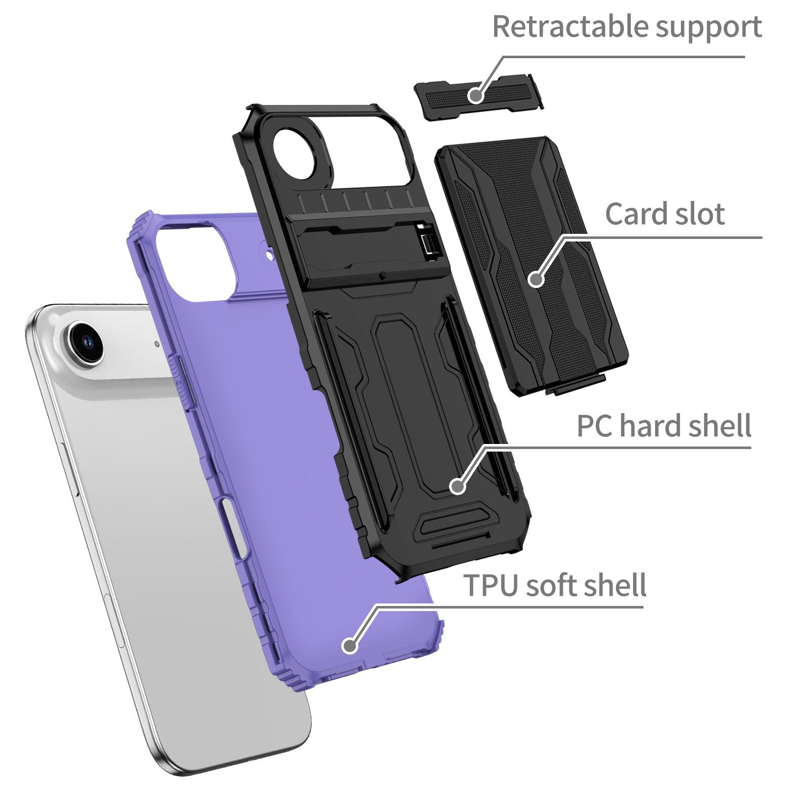 iPhone Air Heavy Duty Kickstand Card Holder Case Shockproof Purple