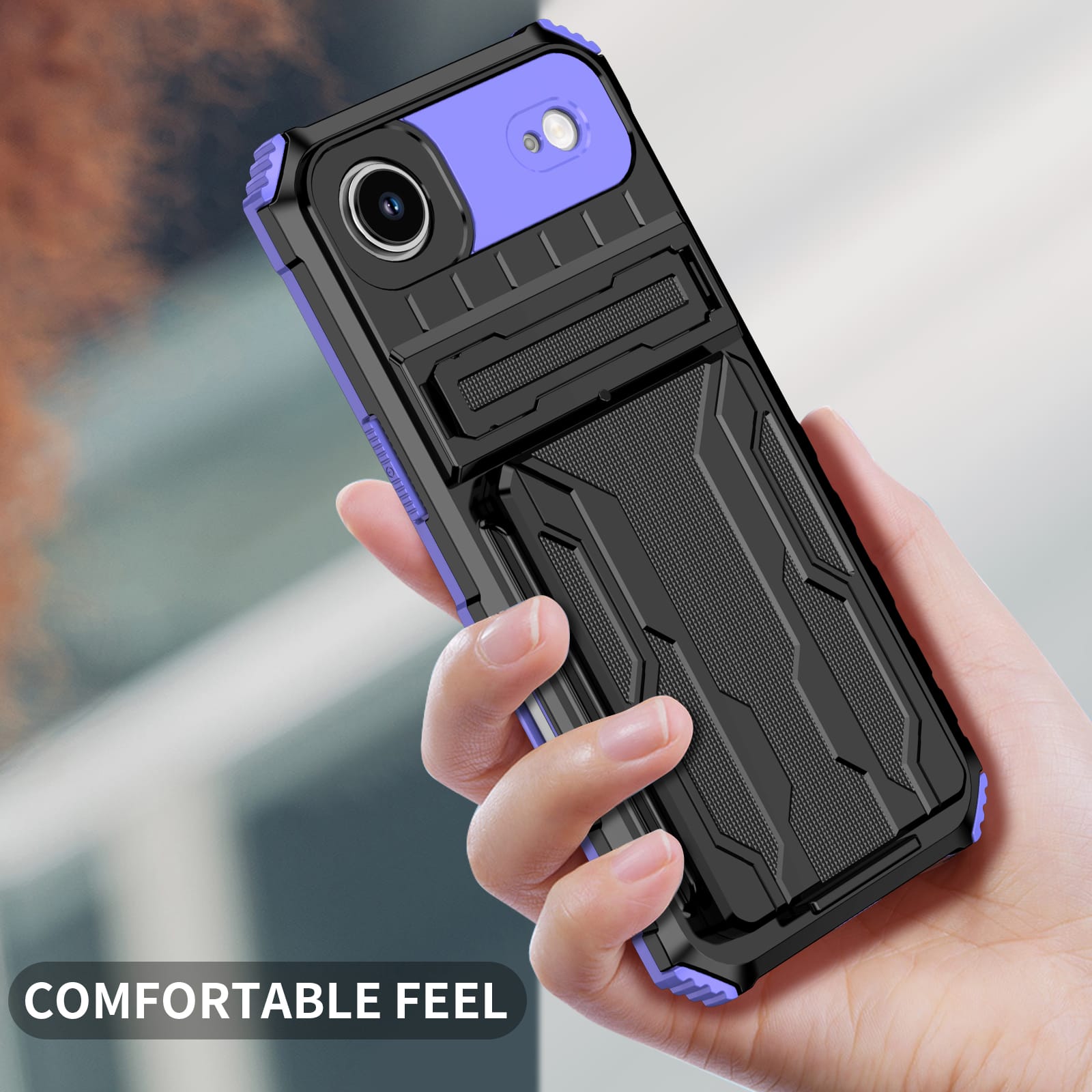 iPhone Air Heavy Duty Kickstand Card Holder Case Shockproof Purple