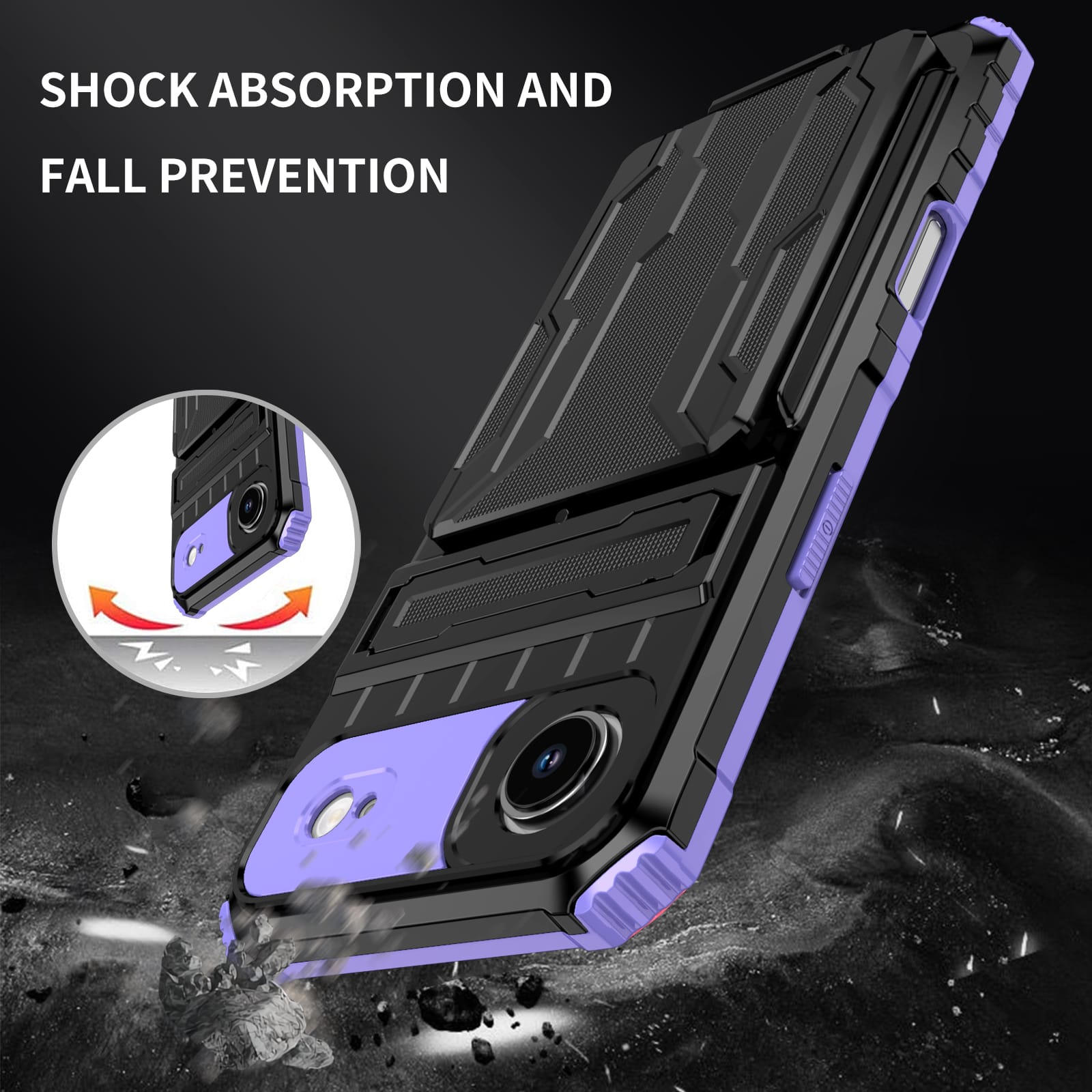 iPhone Air Heavy Duty Kickstand Card Holder Case Shockproof Purple