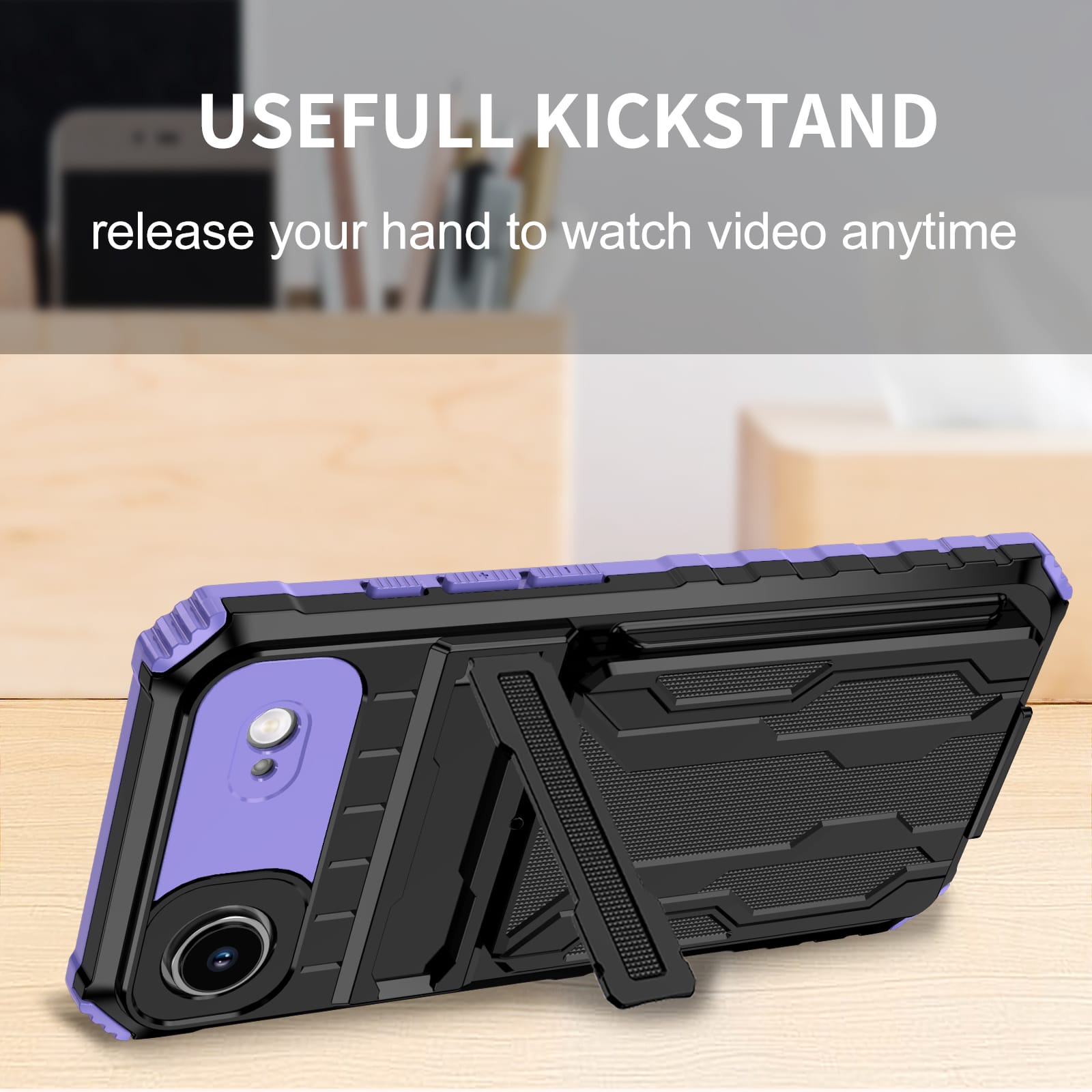 iPhone Air Heavy Duty Kickstand Card Holder Case Shockproof Purple