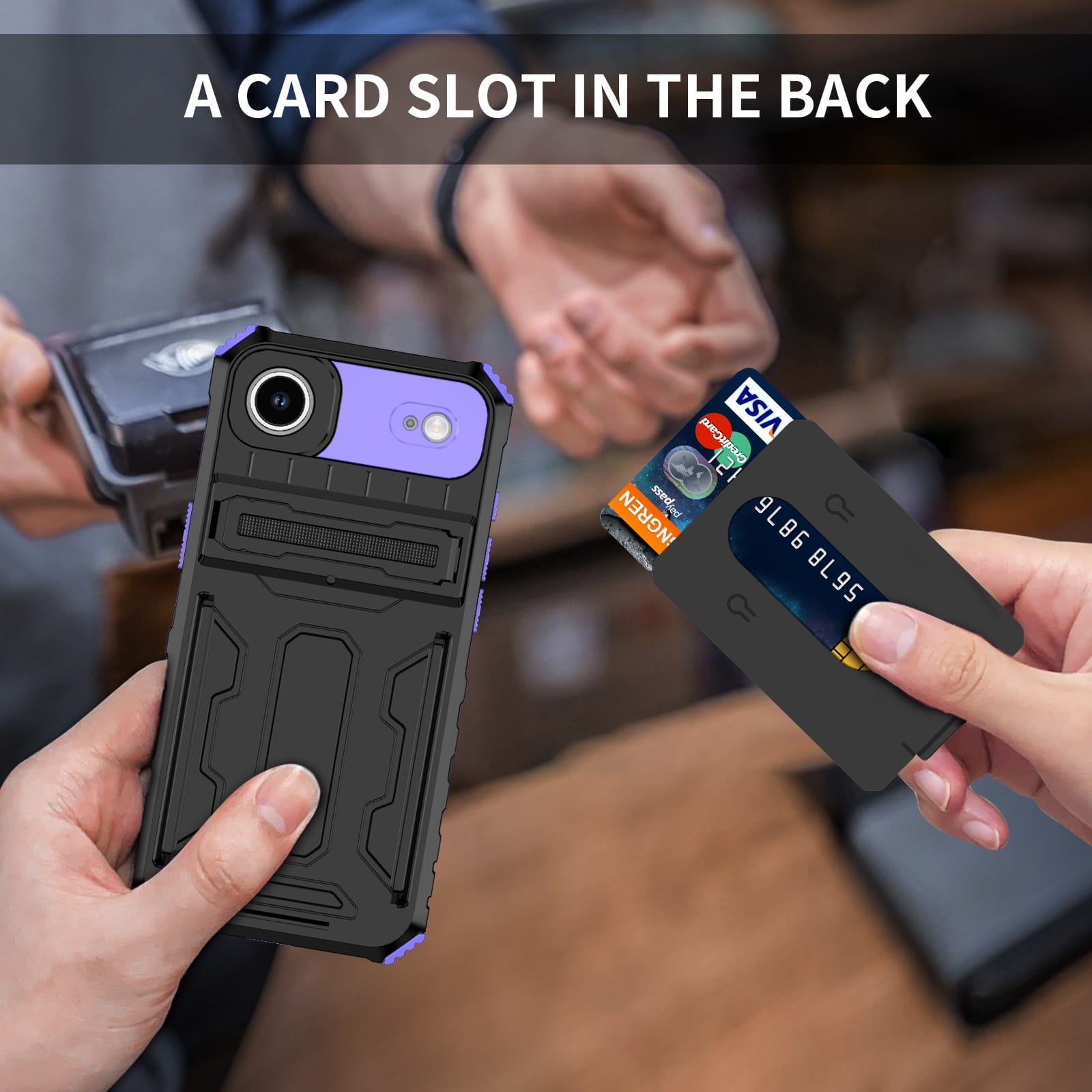 iPhone Air Heavy Duty Kickstand Card Holder Case Shockproof Purple