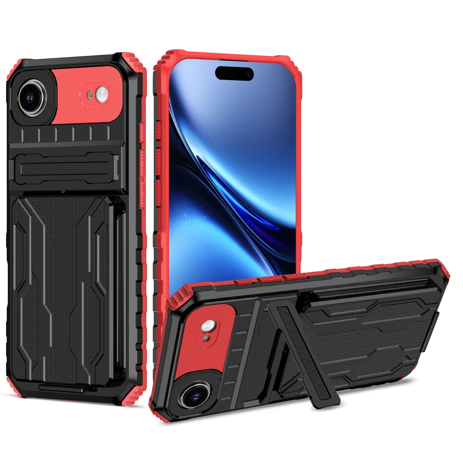 iPhone Air Heavy Duty Kickstand Card Holder Case Shockproof Red