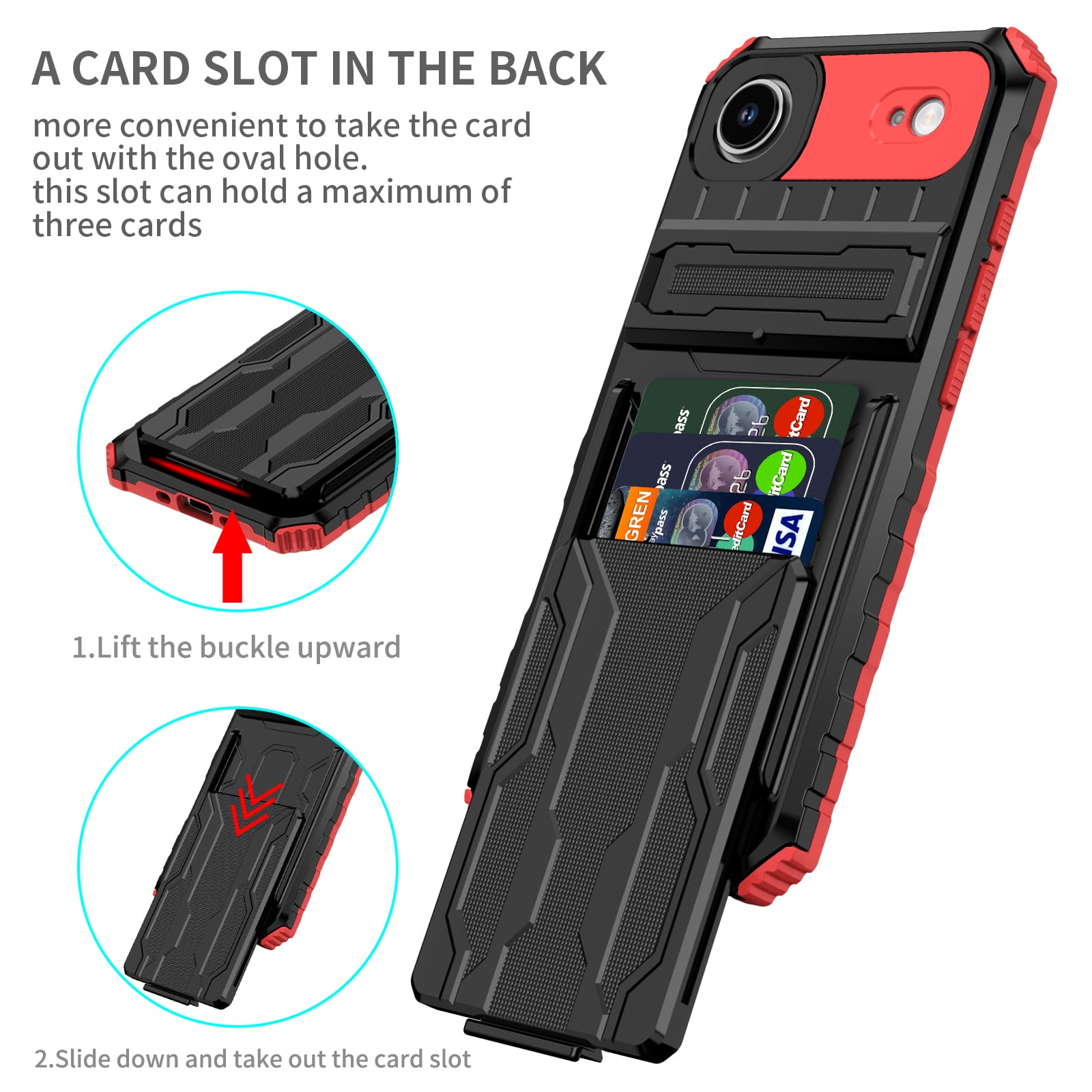 iPhone Air Heavy Duty Kickstand Card Holder Case Shockproof Red
