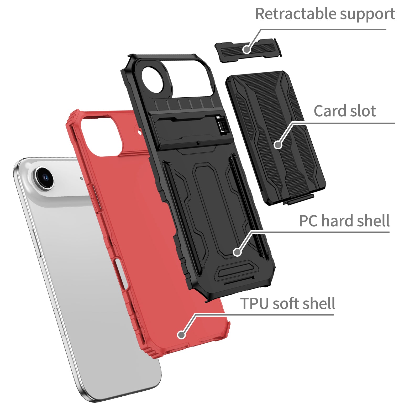 iPhone Air Heavy Duty Kickstand Card Holder Case Shockproof Red