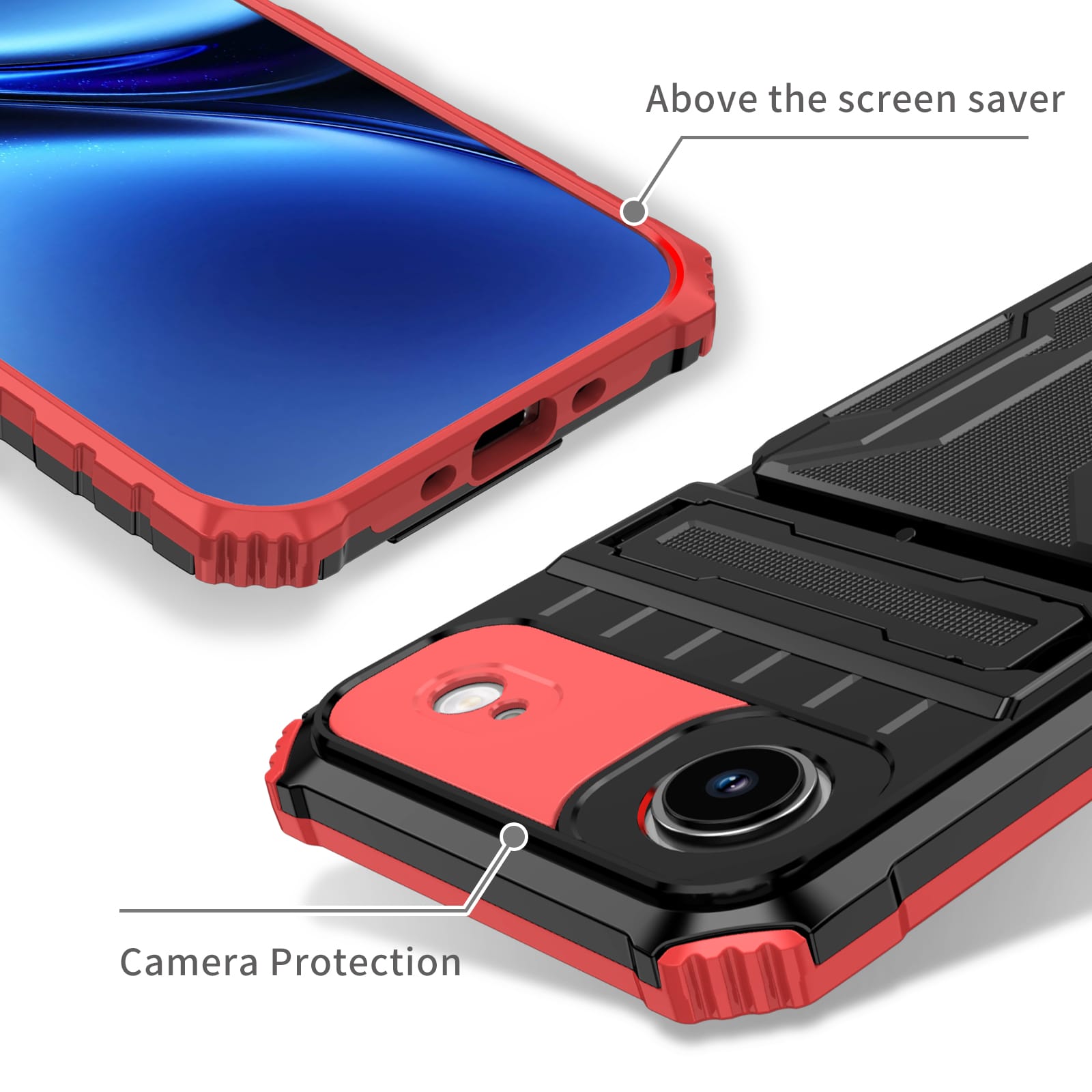 iPhone Air Heavy Duty Kickstand Card Holder Case Shockproof Red