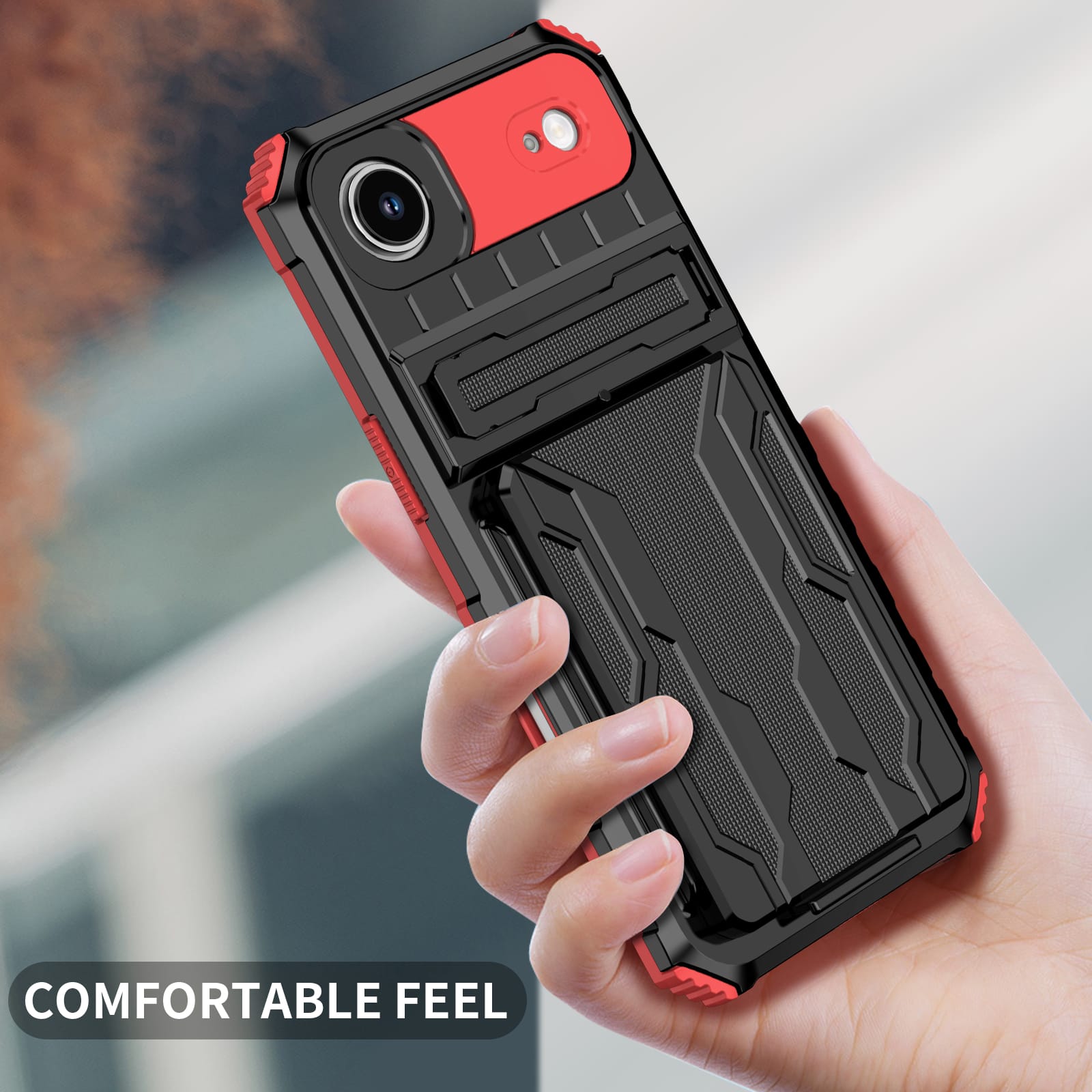 iPhone Air Heavy Duty Kickstand Card Holder Case Shockproof Red