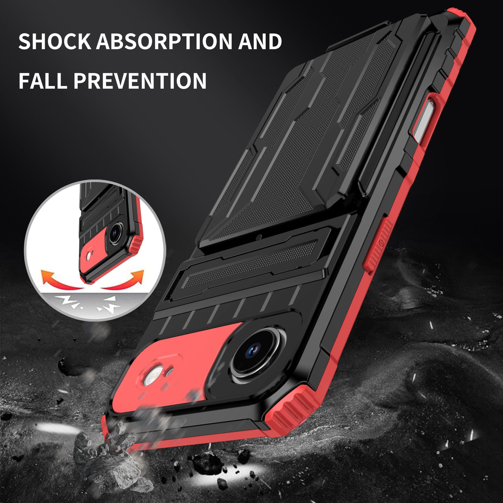 iPhone Air Heavy Duty Kickstand Card Holder Case Shockproof Red