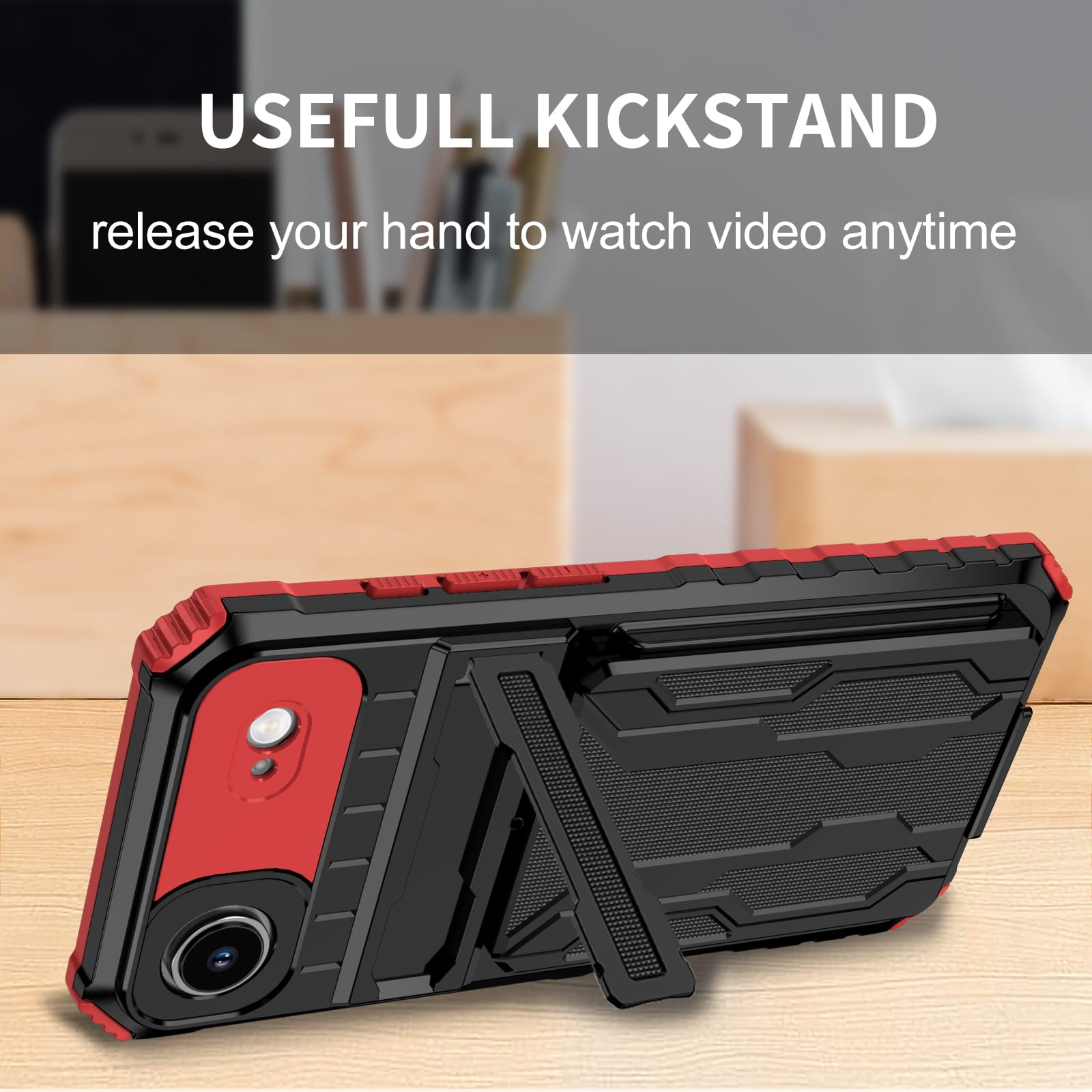 iPhone Air Heavy Duty Kickstand Card Holder Case Shockproof Red