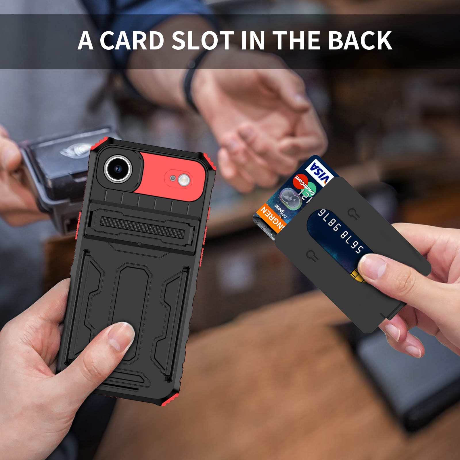iPhone Air Heavy Duty Kickstand Card Holder Case Shockproof Red