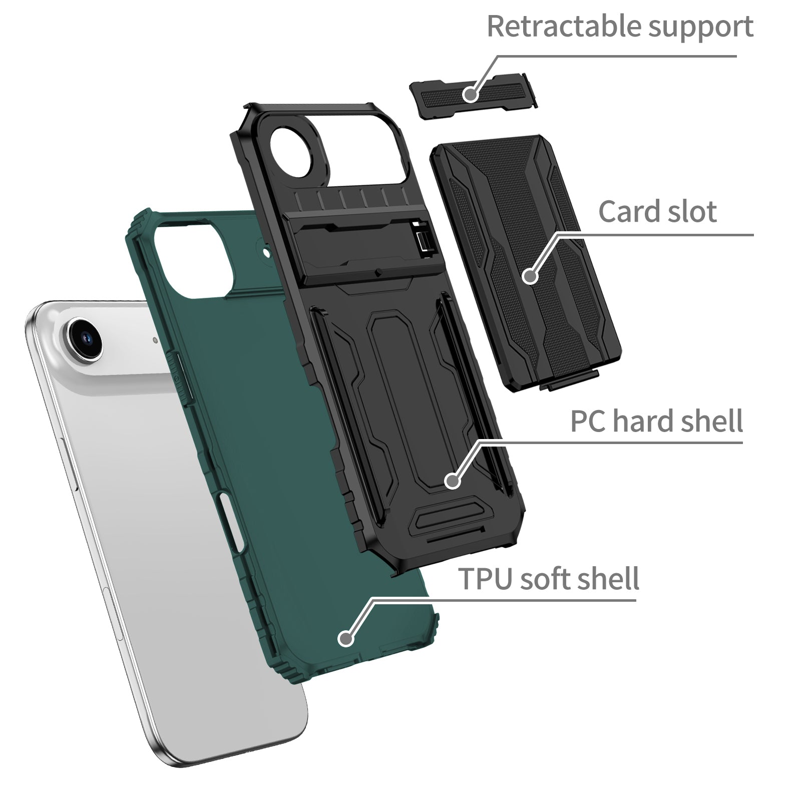 iPhone Air Heavy Duty Kickstand Card Holder Case Shockproof Teal