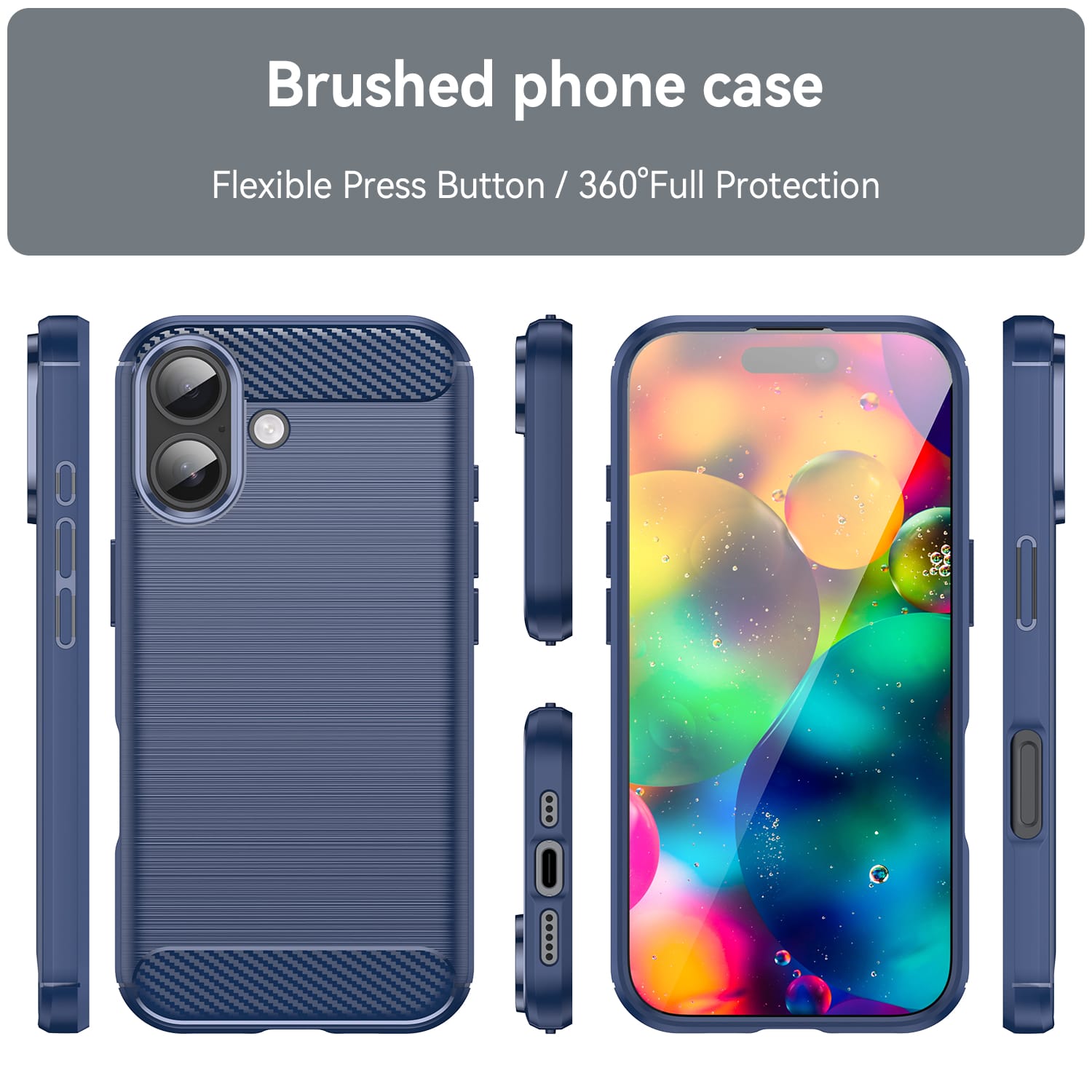 iPhone 17 Carbon Fibre TPU Case Slim Shockproof Cover Navy