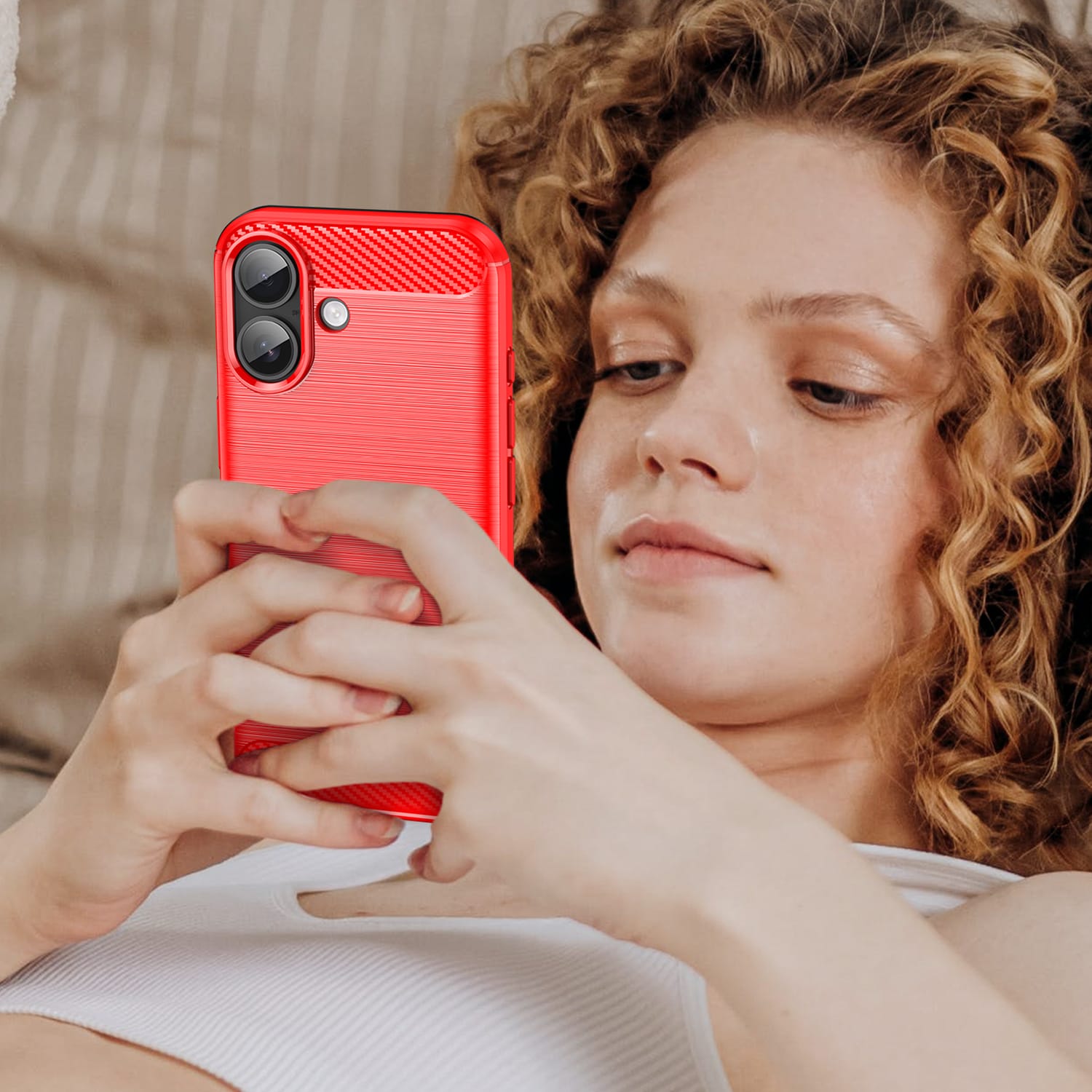 iPhone 17 Carbon Fibre TPU Case Slim Shockproof Cover Red