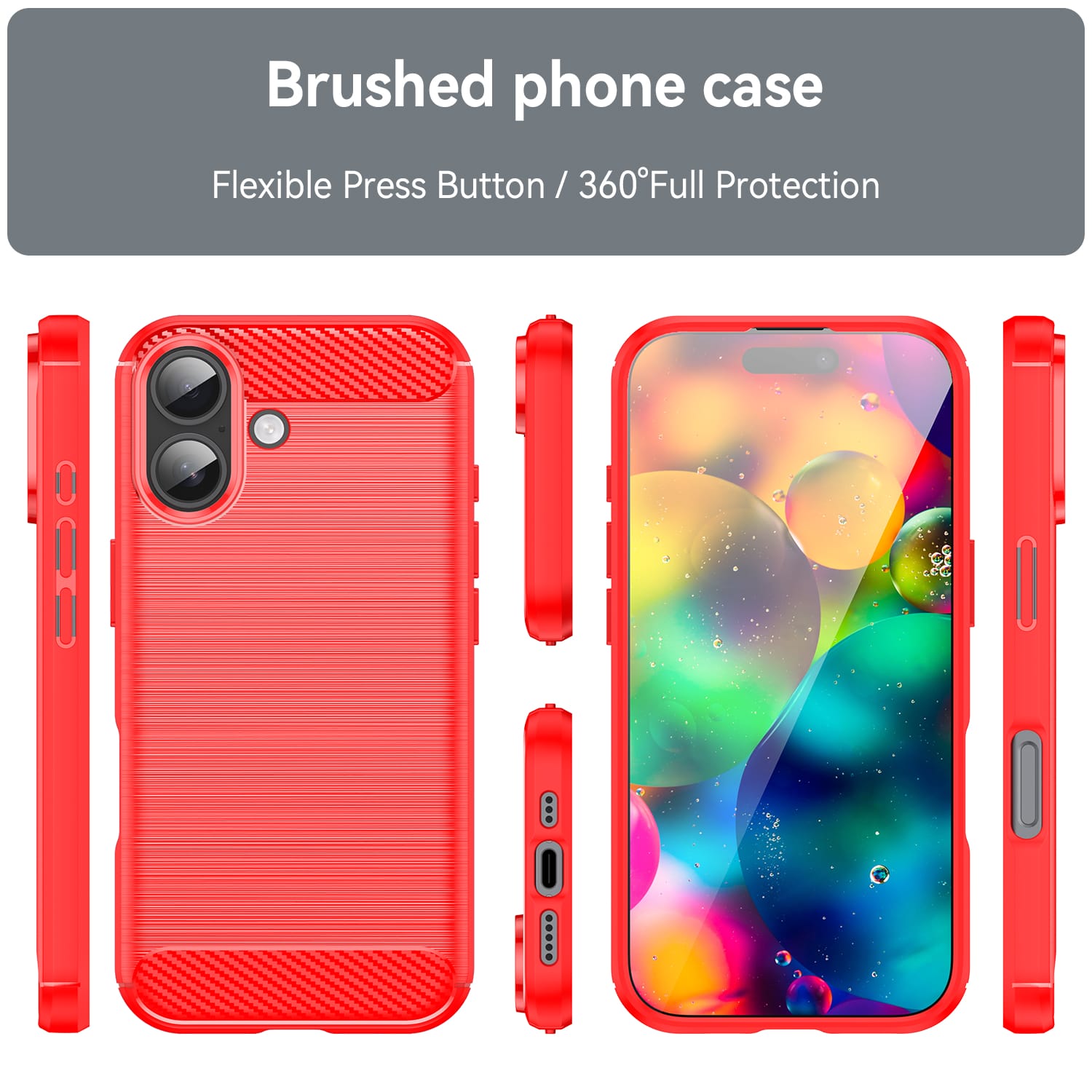 iPhone 17 Carbon Fibre TPU Case Slim Shockproof Cover Red