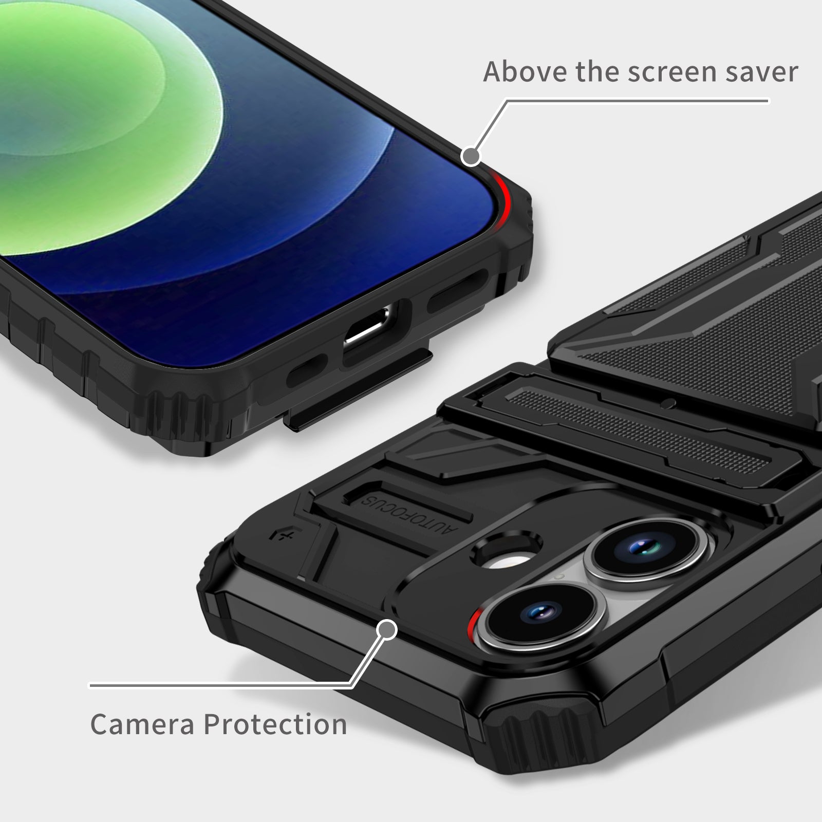 iPhone 17 Heavy Duty Kickstand Card Holder Case Shockproof Black