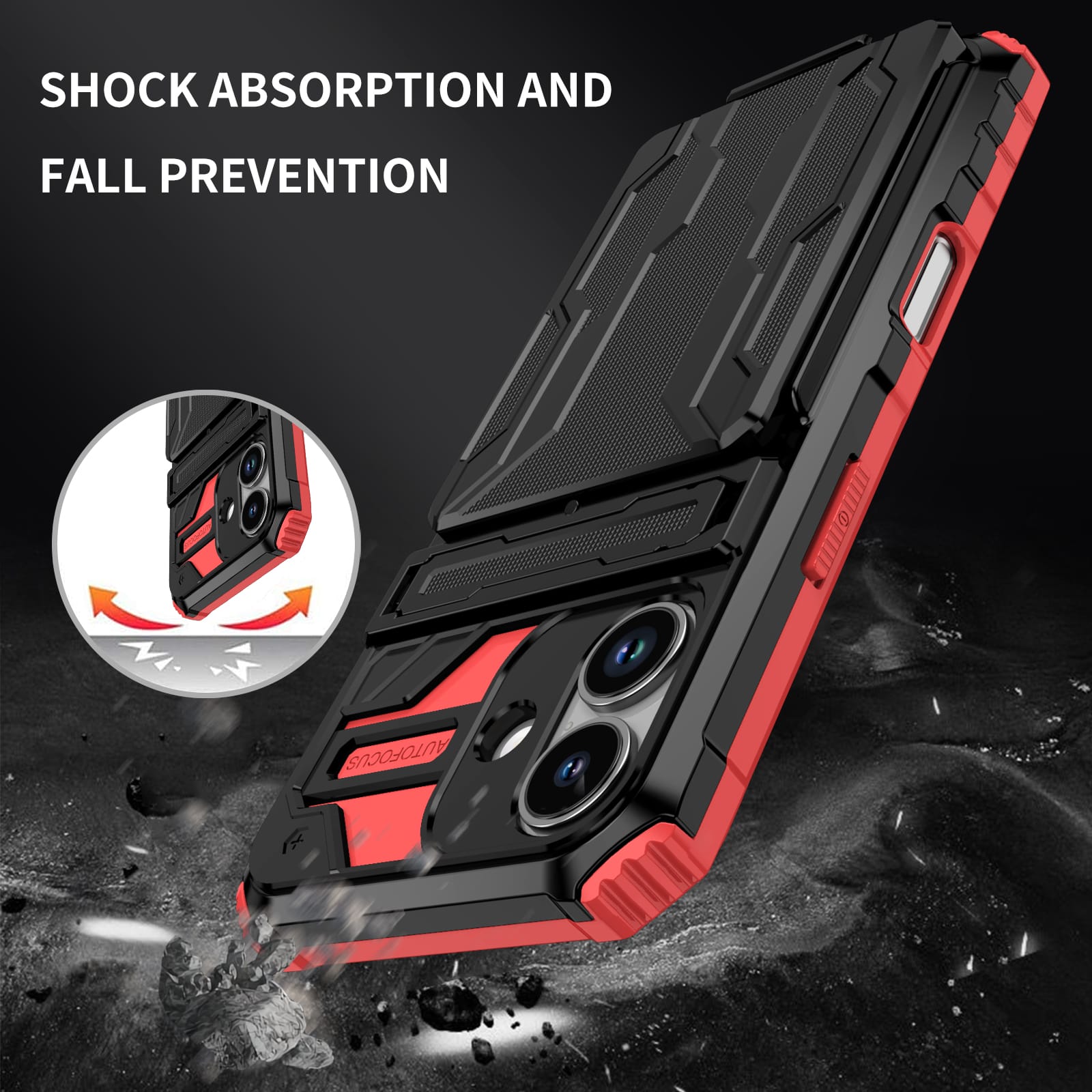 iPhone 17 Heavy Duty Kickstand Card Holder Case Shockproof Red