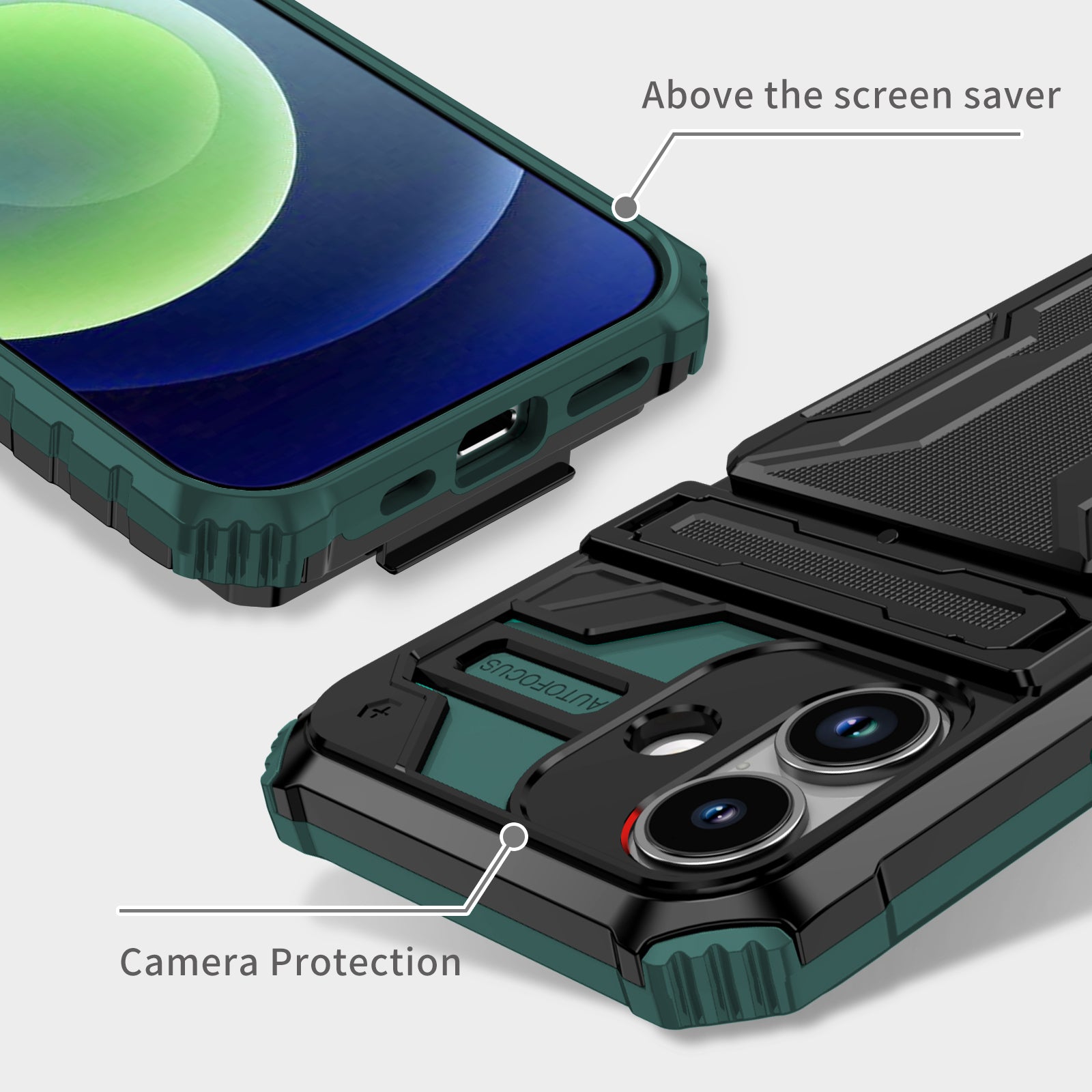 iPhone 17 Heavy Duty Kickstand Card Holder Case Shockproof Teal