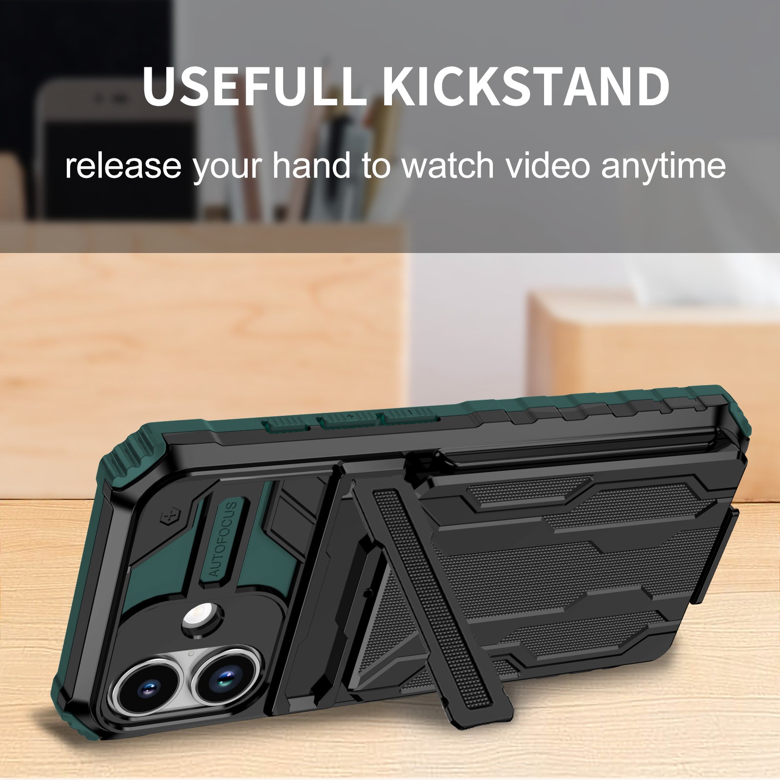 iPhone 17 Heavy Duty Kickstand Card Holder Case Shockproof Teal