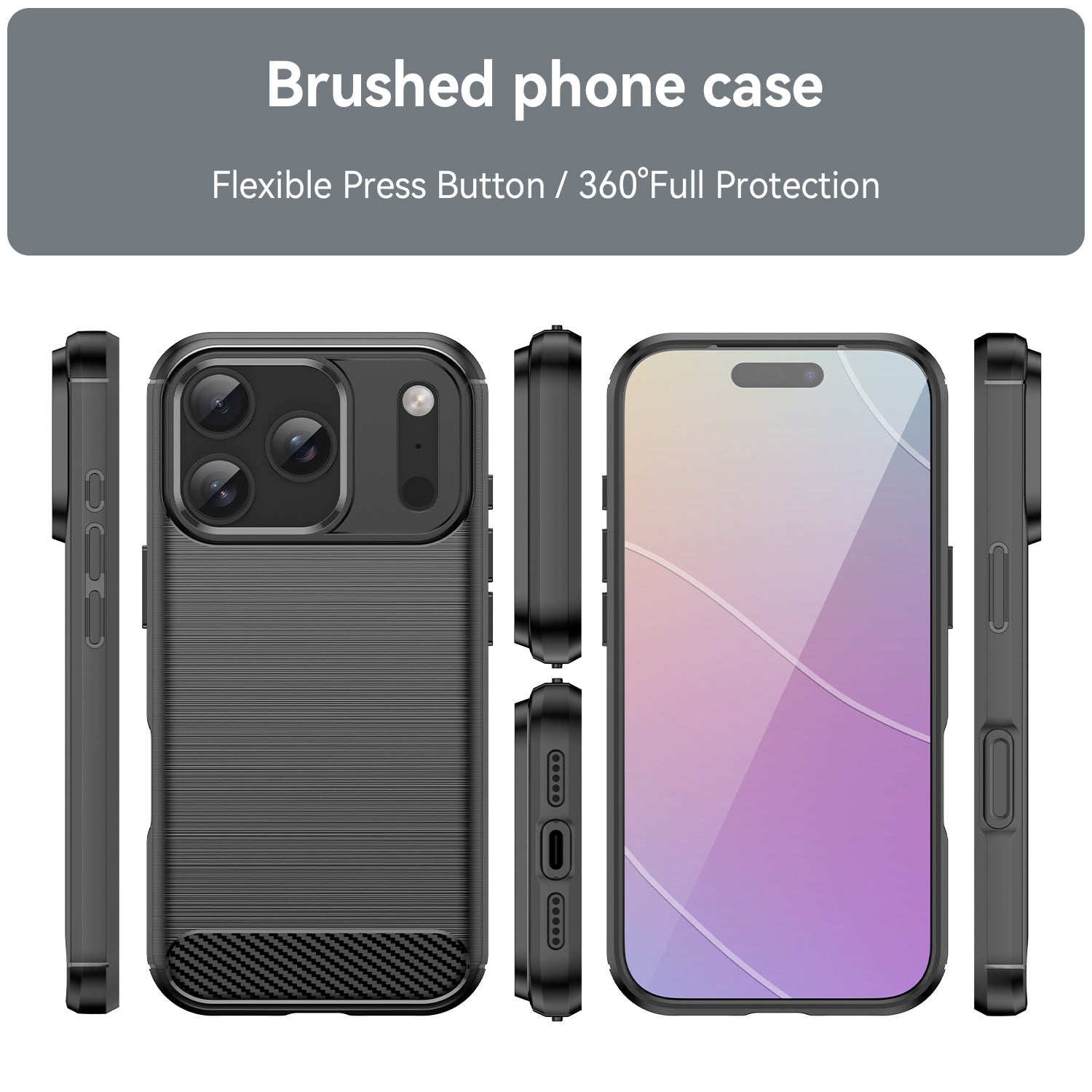 iPhone 17 Pro Carbon Fibre TPU Case Slim Shockproof Cover Black