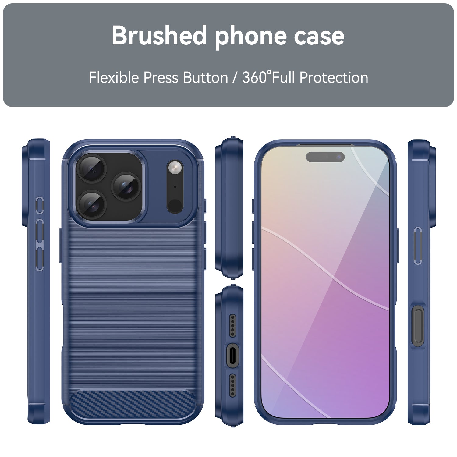 iPhone 17 Pro Carbon Fibre TPU Case Slim Shockproof Cover Navy