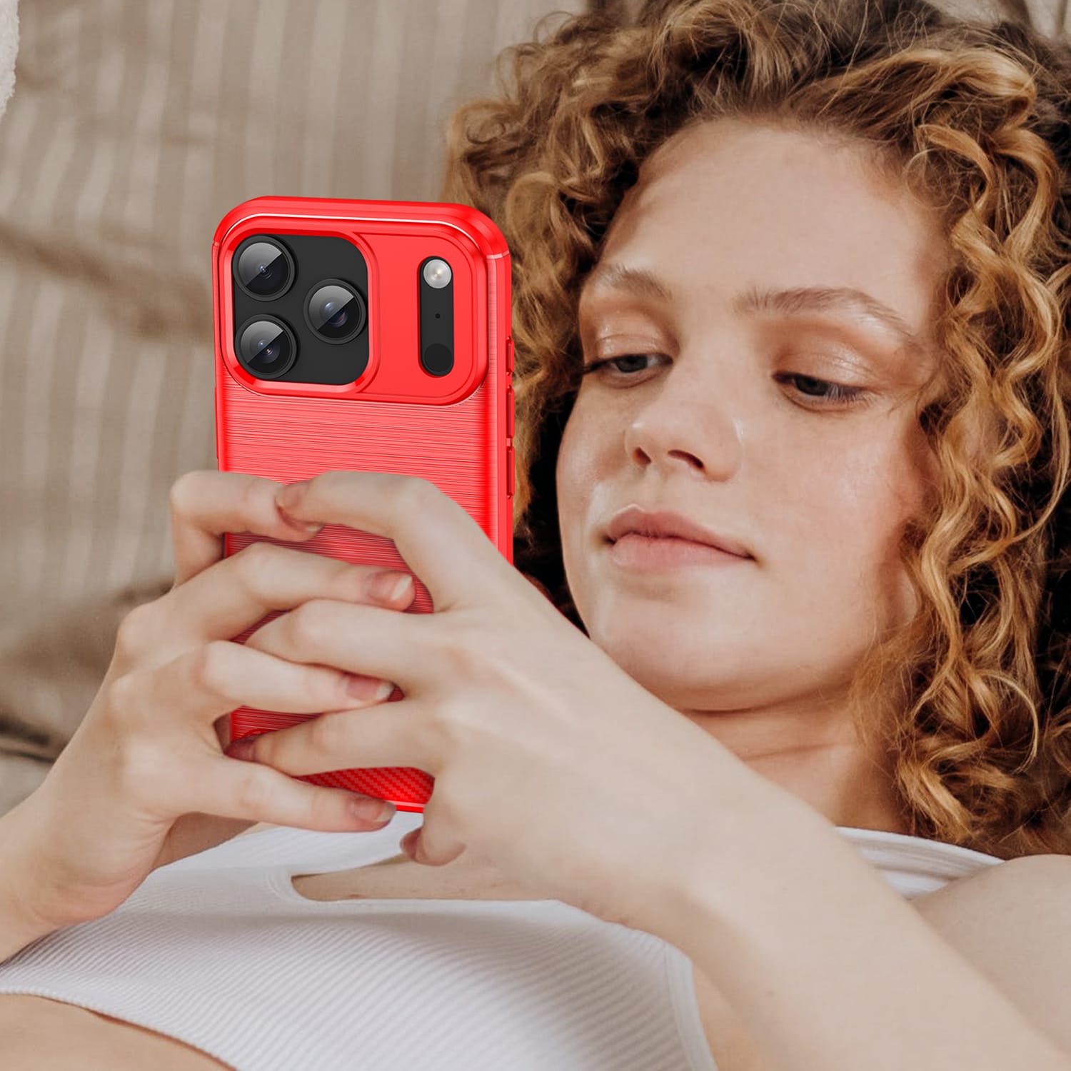 iPhone 17 Pro Carbon Fibre TPU Case Slim Shockproof Cover Red