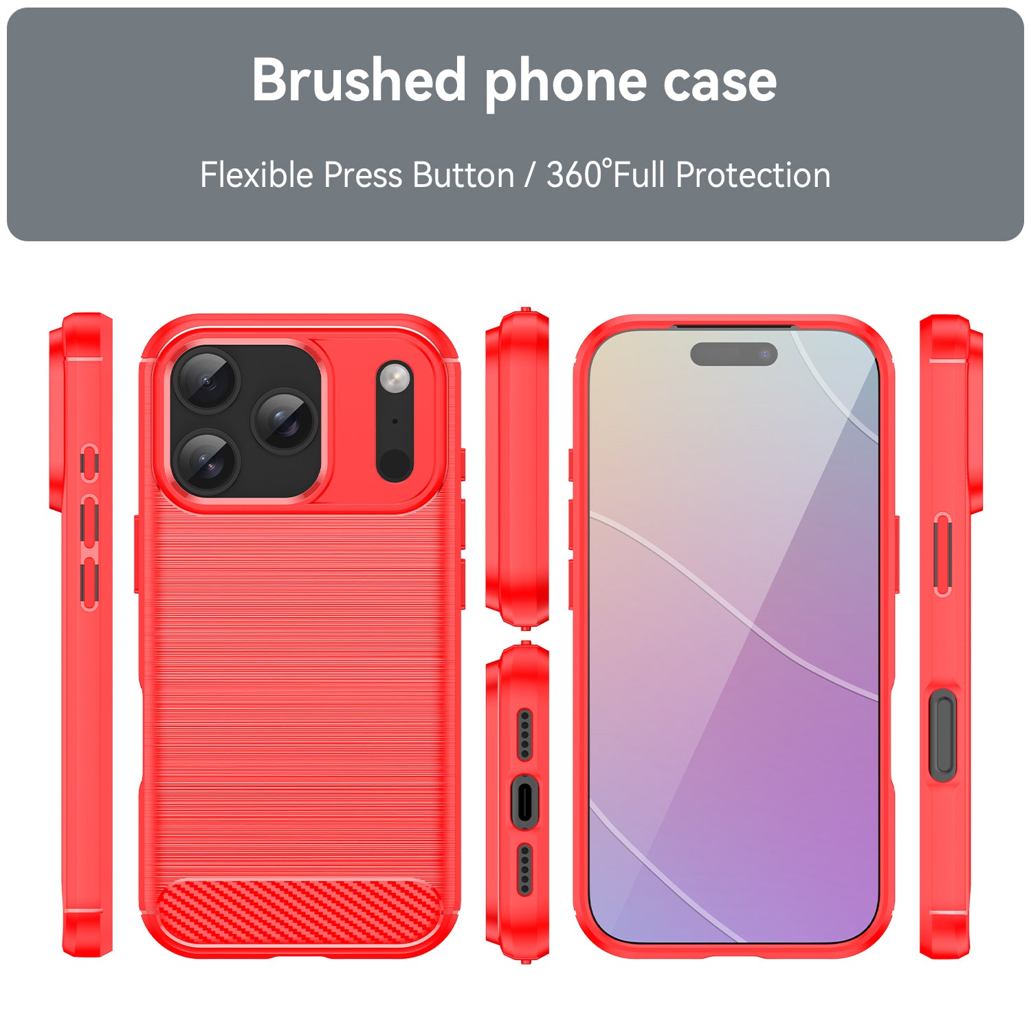 iPhone 17 Pro Carbon Fibre TPU Case Slim Shockproof Cover Red