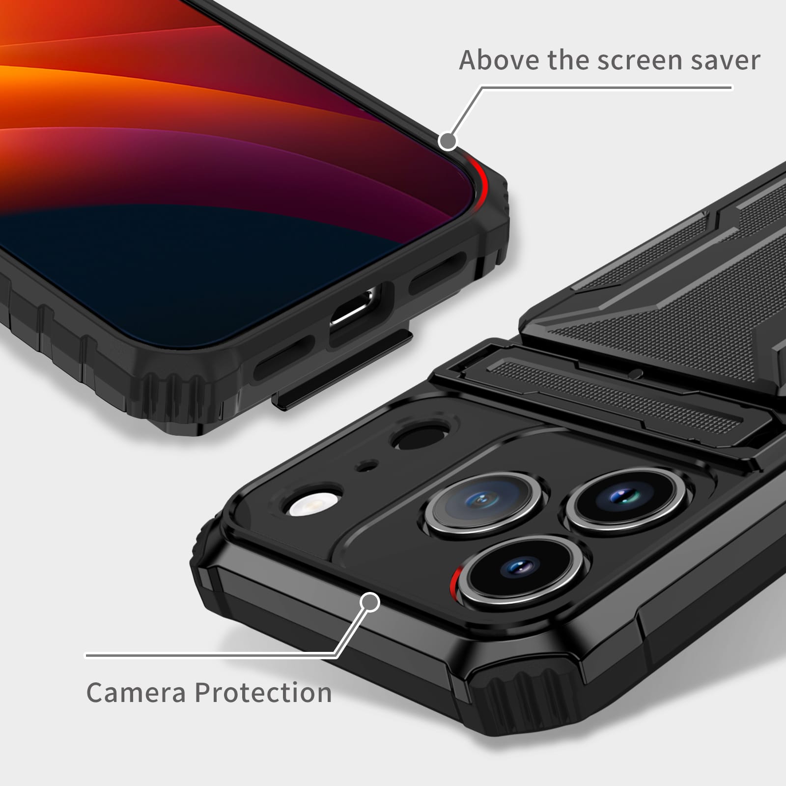 iPhone 17 Pro Heavy Duty Kickstand Card Holder Case Shockproof Black