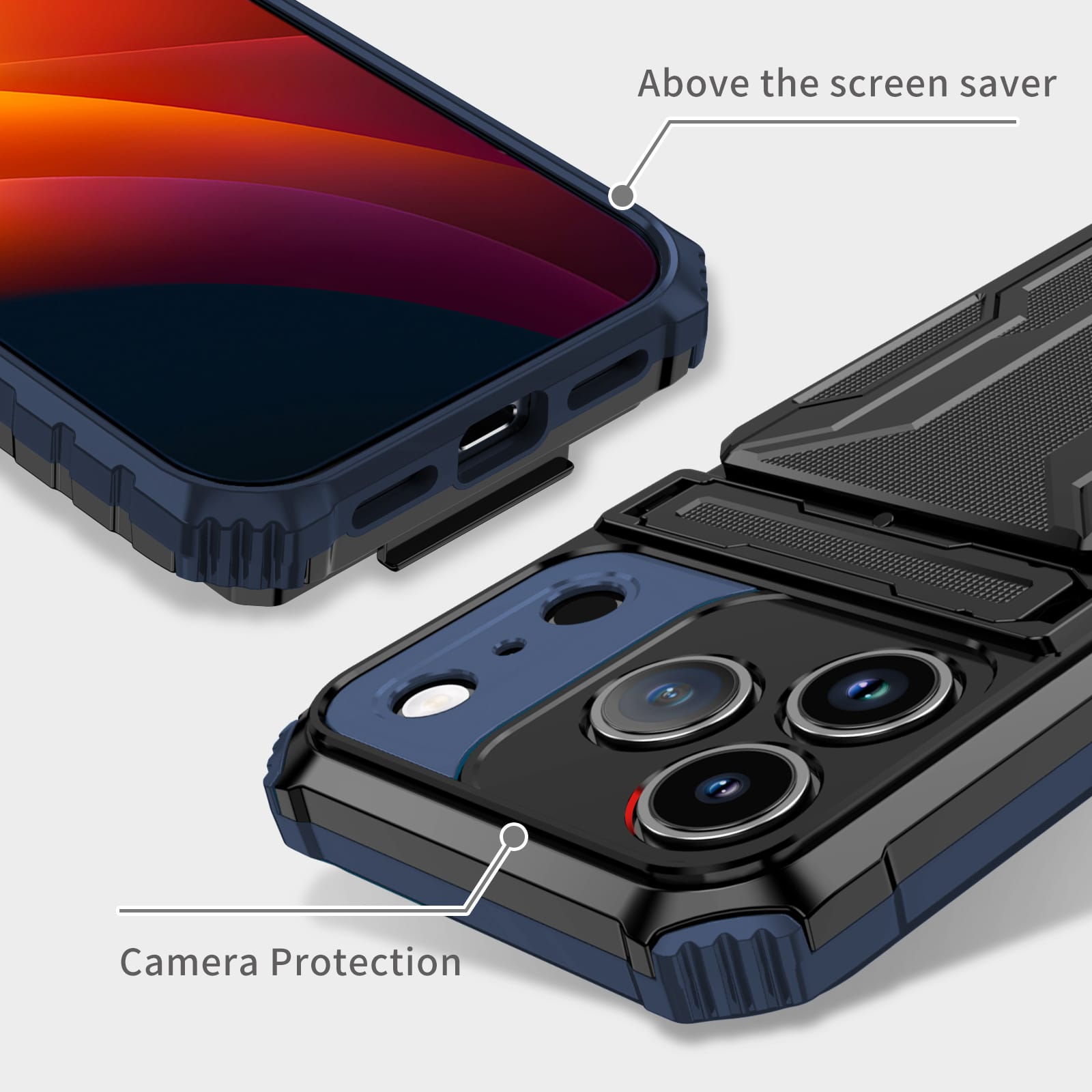 iPhone 17 Pro Heavy Duty Kickstand Card Holder Case Shockproof Navy