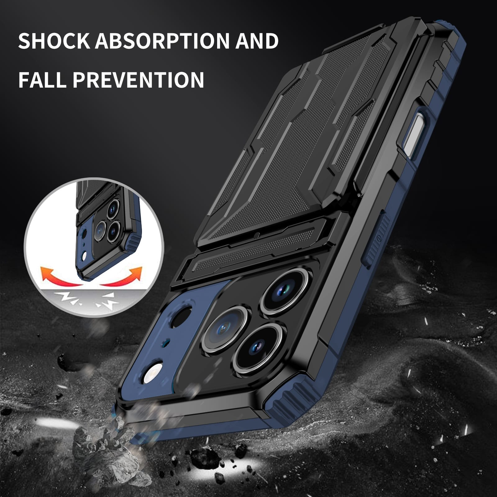 iPhone 17 Pro Heavy Duty Kickstand Card Holder Case Shockproof Navy