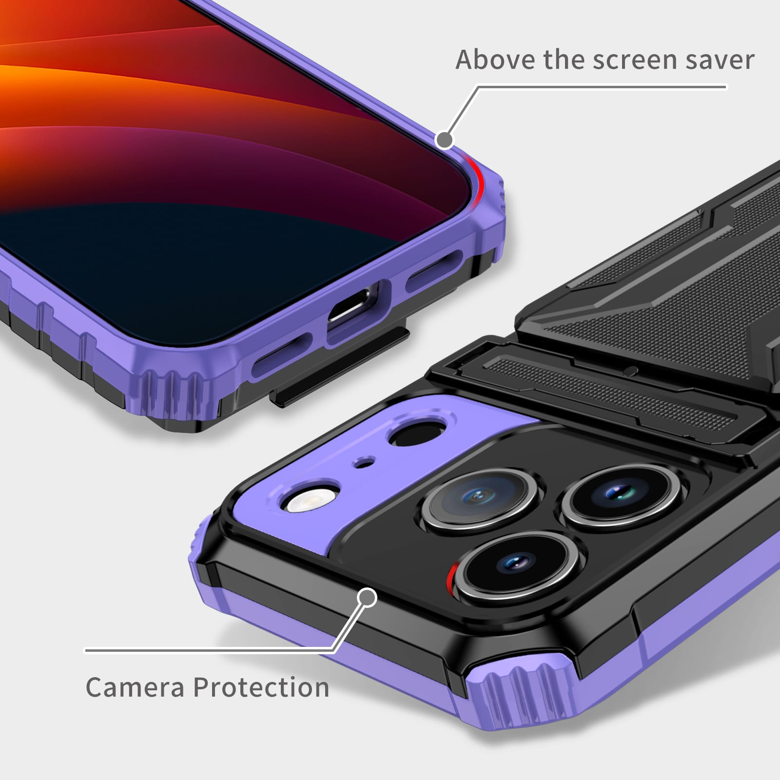 iPhone 17 Pro Heavy Duty Kickstand Card Holder Case Shockproof Purple
