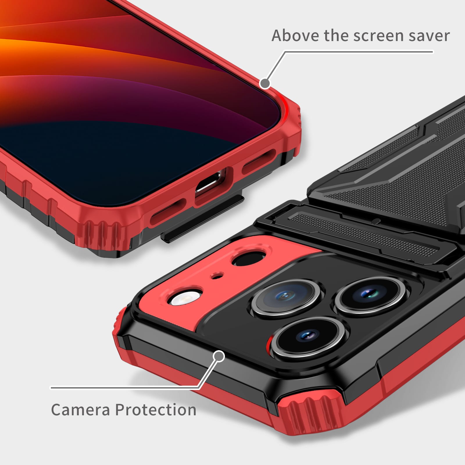 iPhone 17 Pro Heavy Duty Kickstand Card Holder Case Shockproof Red
