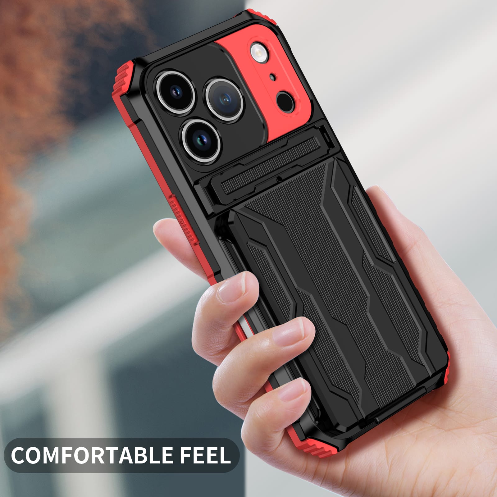 iPhone 17 Pro Heavy Duty Kickstand Card Holder Case Shockproof Red