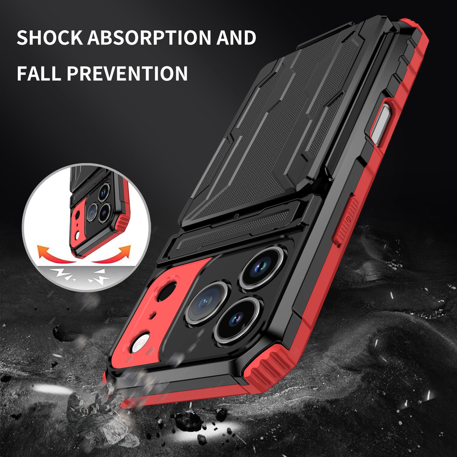 iPhone 17 Pro Heavy Duty Kickstand Card Holder Case Shockproof Red