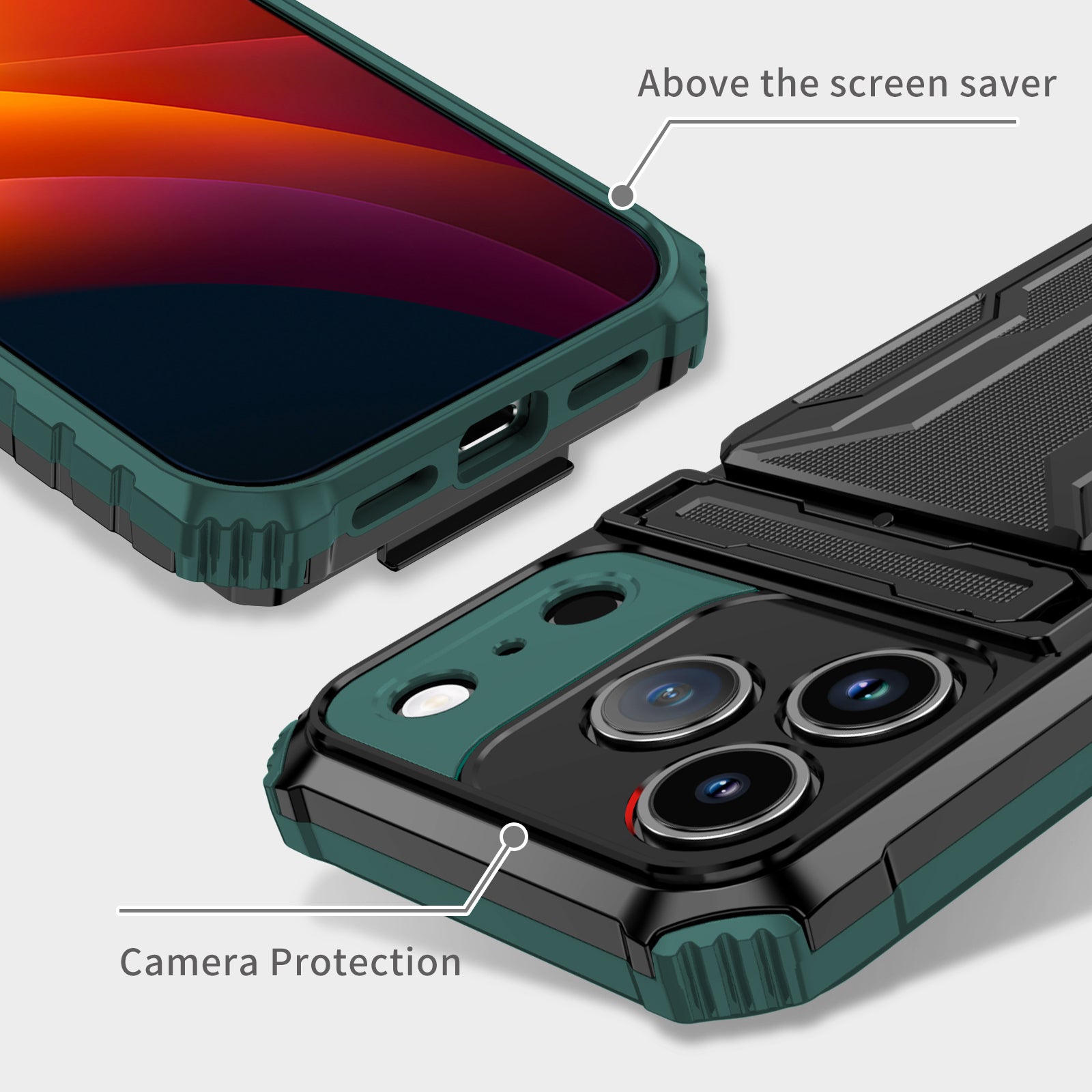 iPhone 17 Pro Heavy Duty Kickstand Card Holder Case Shockproof Teal