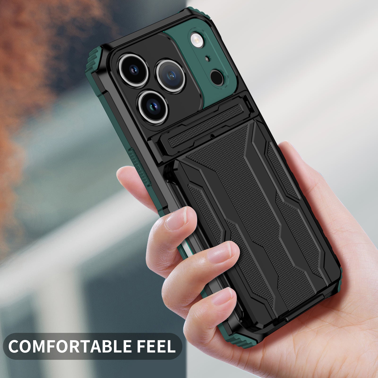 iPhone 17 Pro Heavy Duty Kickstand Card Holder Case Shockproof Teal