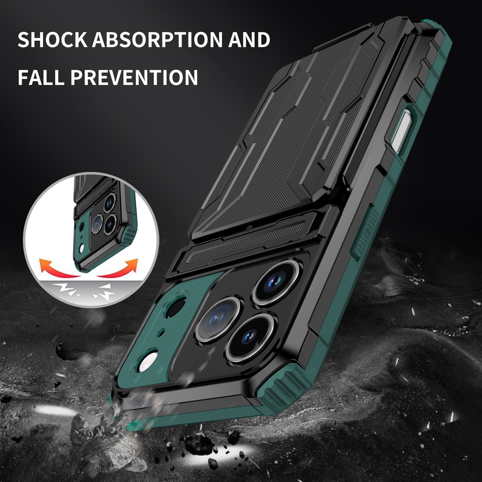 iPhone 17 Pro Heavy Duty Kickstand Card Holder Case Shockproof Teal