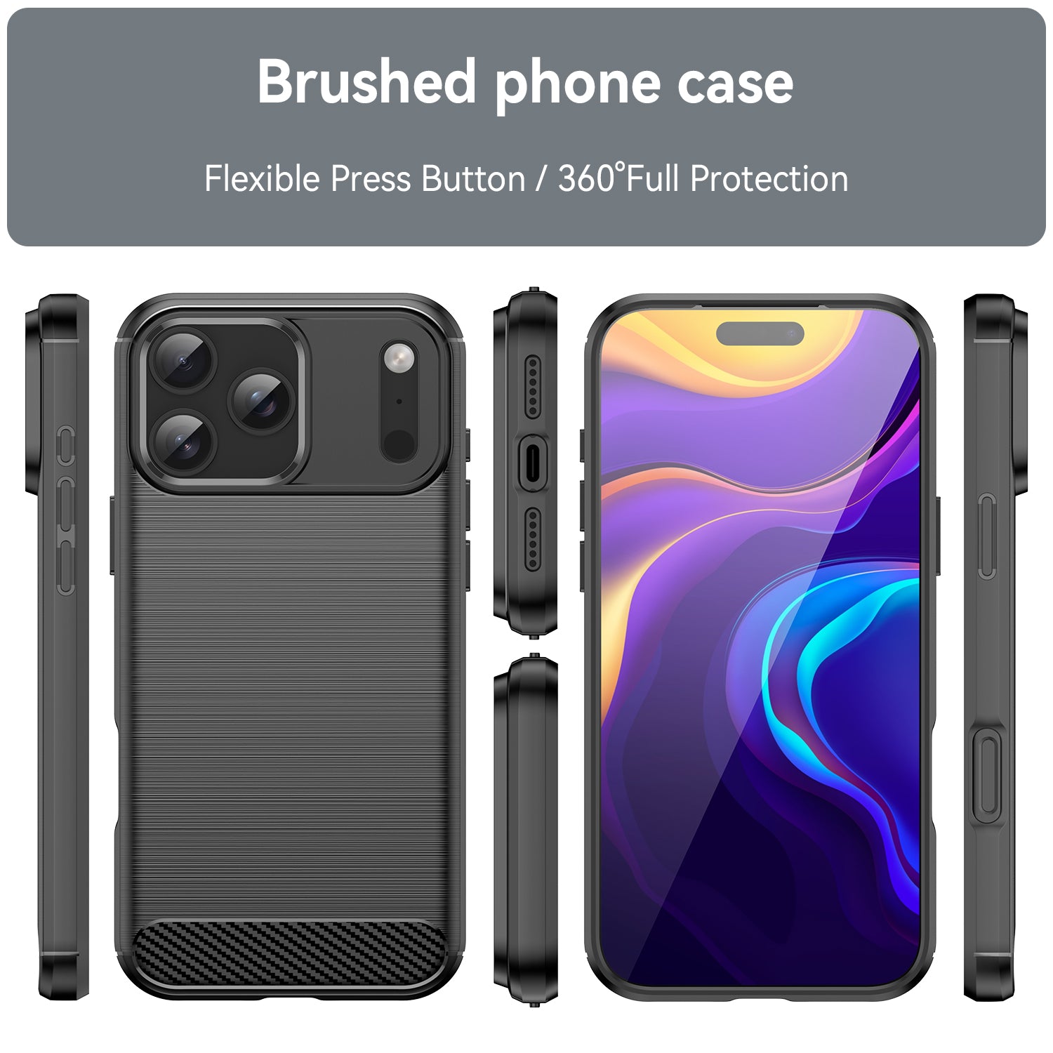 iPhone 17 Pro Max Carbon Fibre TPU Case Slim Shockproof Cover Black