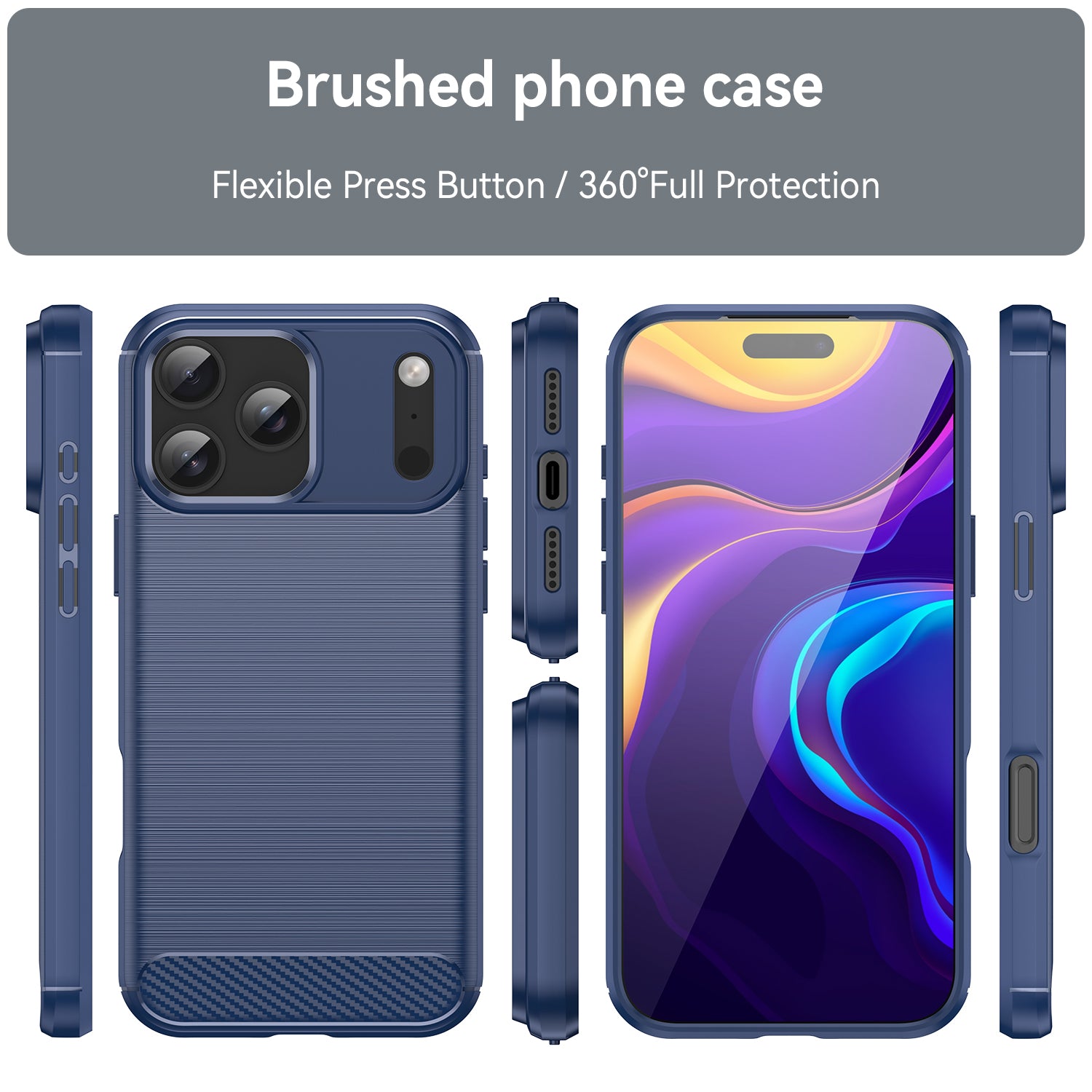 iPhone 17 Pro Max Carbon Fibre TPU Case Slim Shockproof Cover Navy