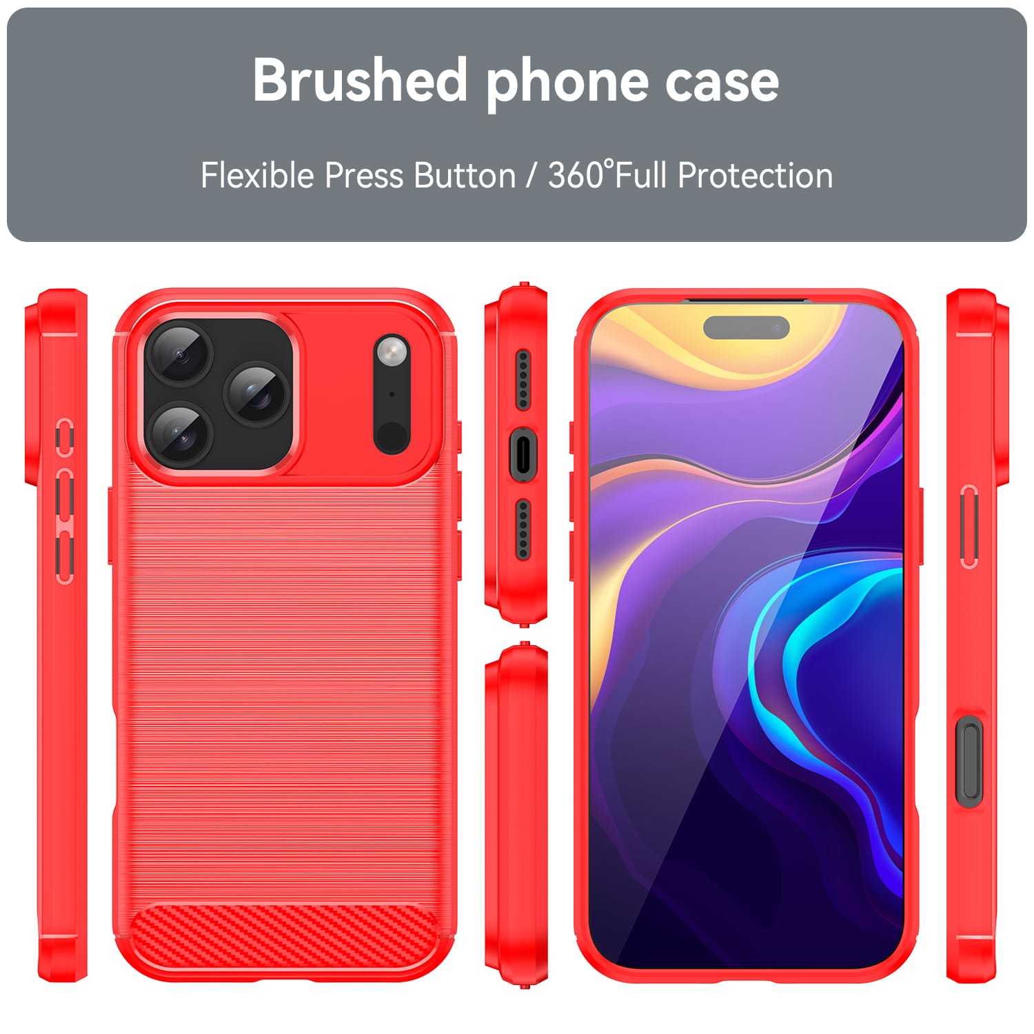 iPhone 17 Pro Max Carbon Fibre TPU Case Slim Shockproof Cover Red