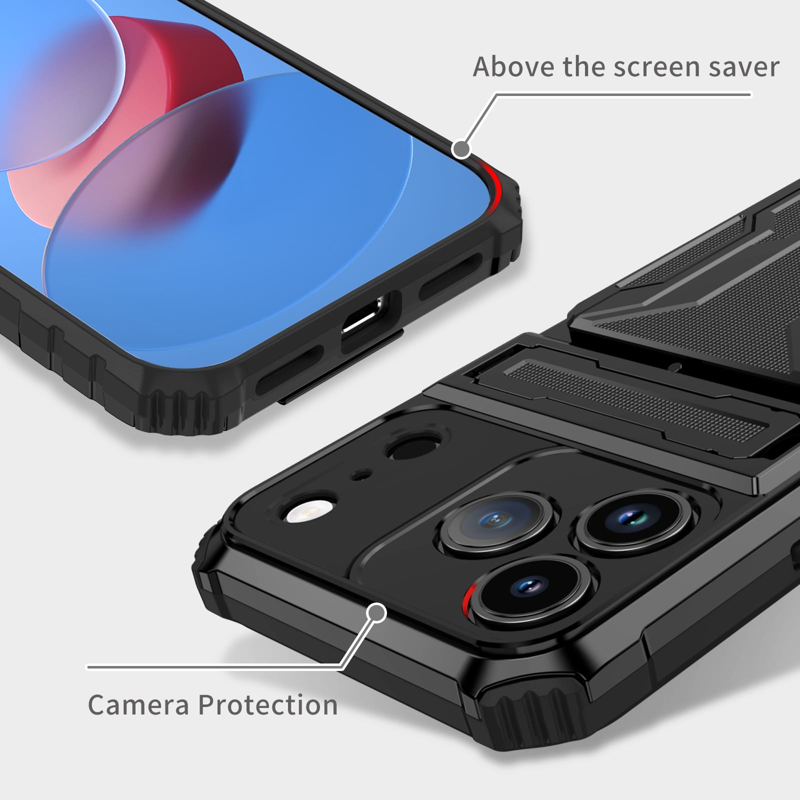 iPhone 17 Pro Max Heavy Duty Kickstand Card Holder Case Shockproof Black