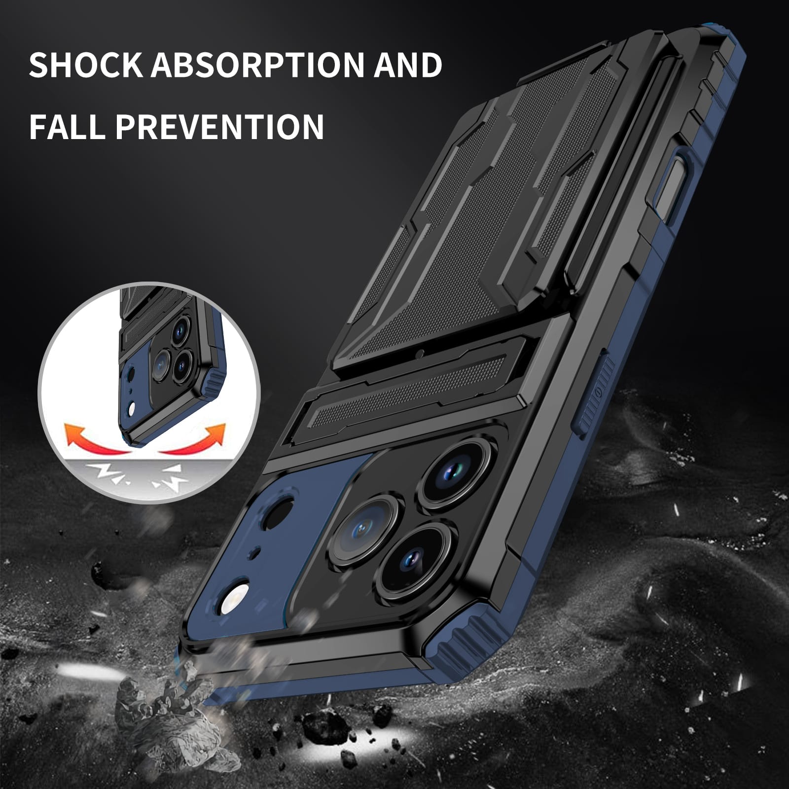 iPhone 17 Pro Max Heavy Duty Kickstand Card Holder Case Shockproof Navy