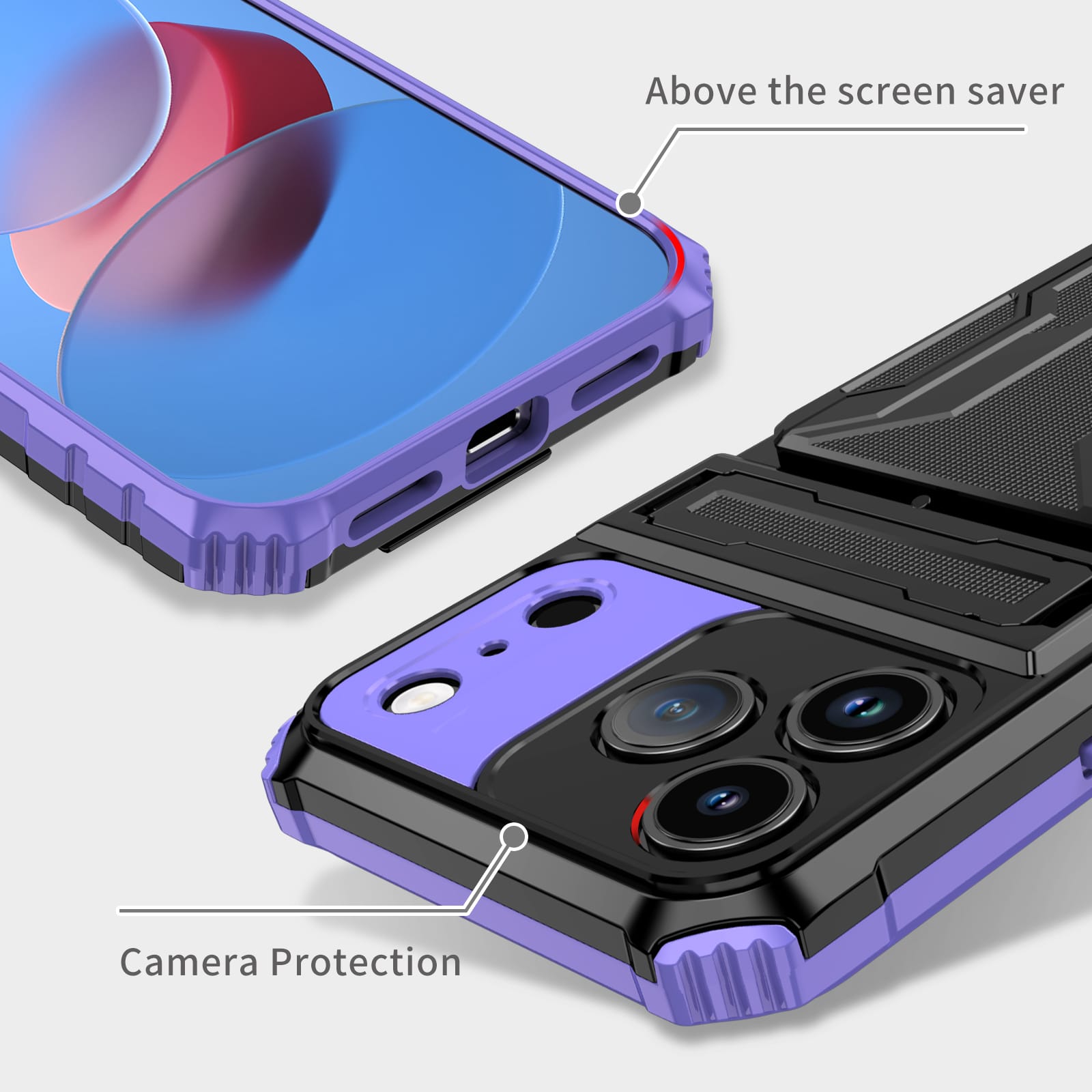 iPhone 17 Pro Max Heavy Duty Kickstand Card Holder Case Shockproof Purple